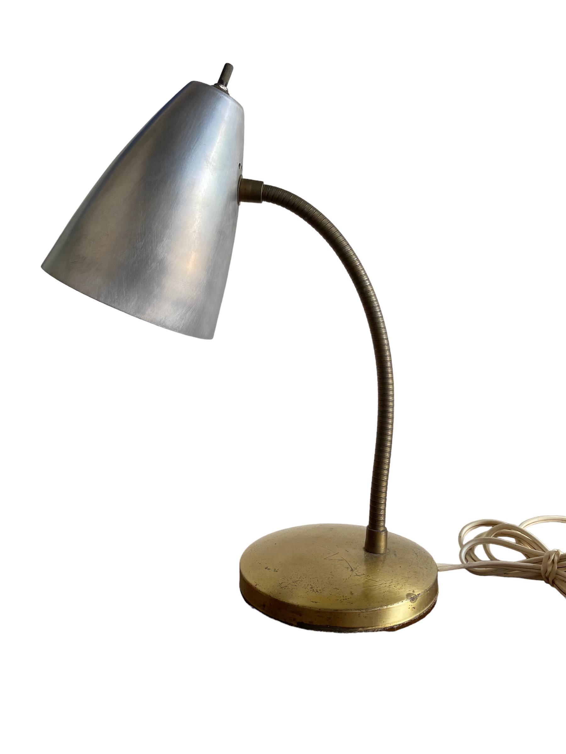 Aluminum Cone and Brass Gooseneck Desk Lamp 2