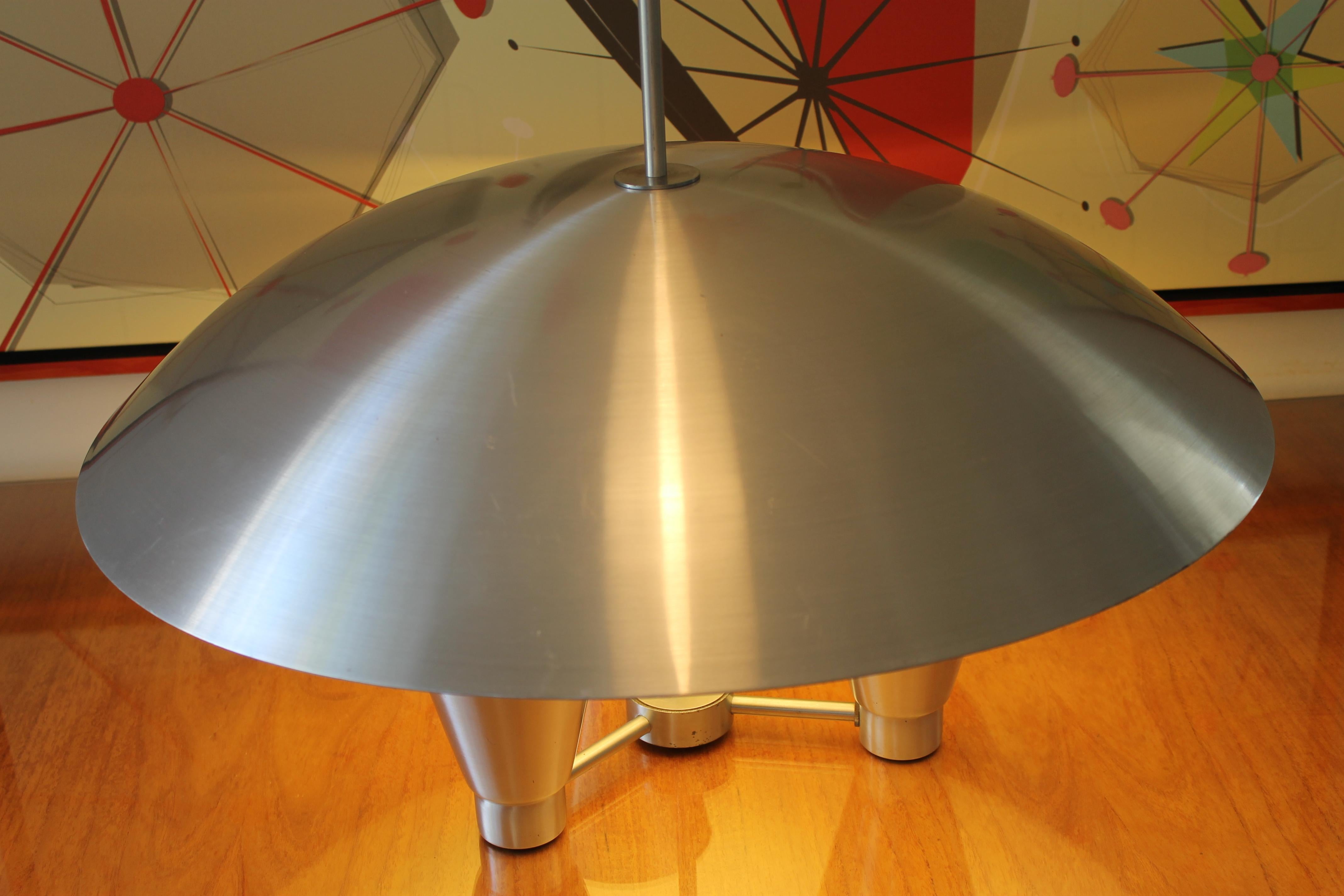 Aluminum Dome Canister Midcentury Chandelier In Excellent Condition In Palm Springs, CA
