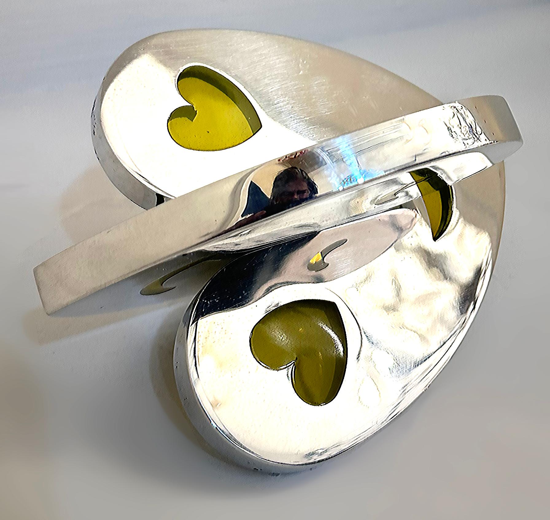 American   Aluminum, Epoxy Resin Interlocking Hearts Sculpture by Michael Gitter For Sale