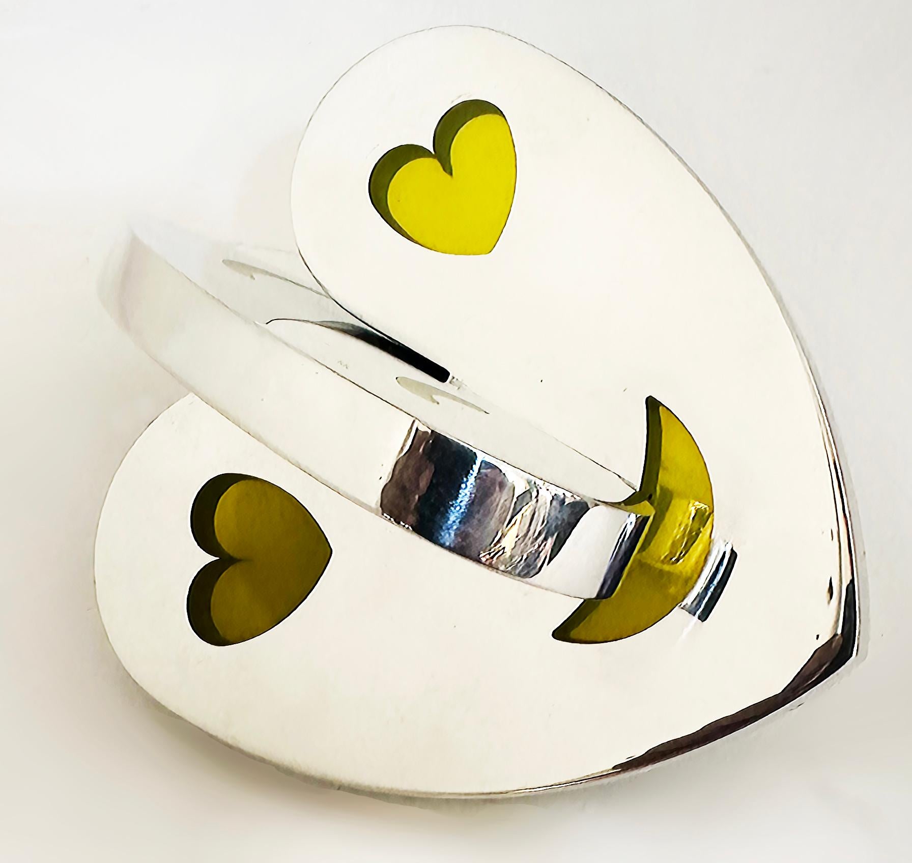   Aluminum, Epoxy Resin Interlocking Hearts Sculpture by Michael Gitter In New Condition For Sale In Miami, FL