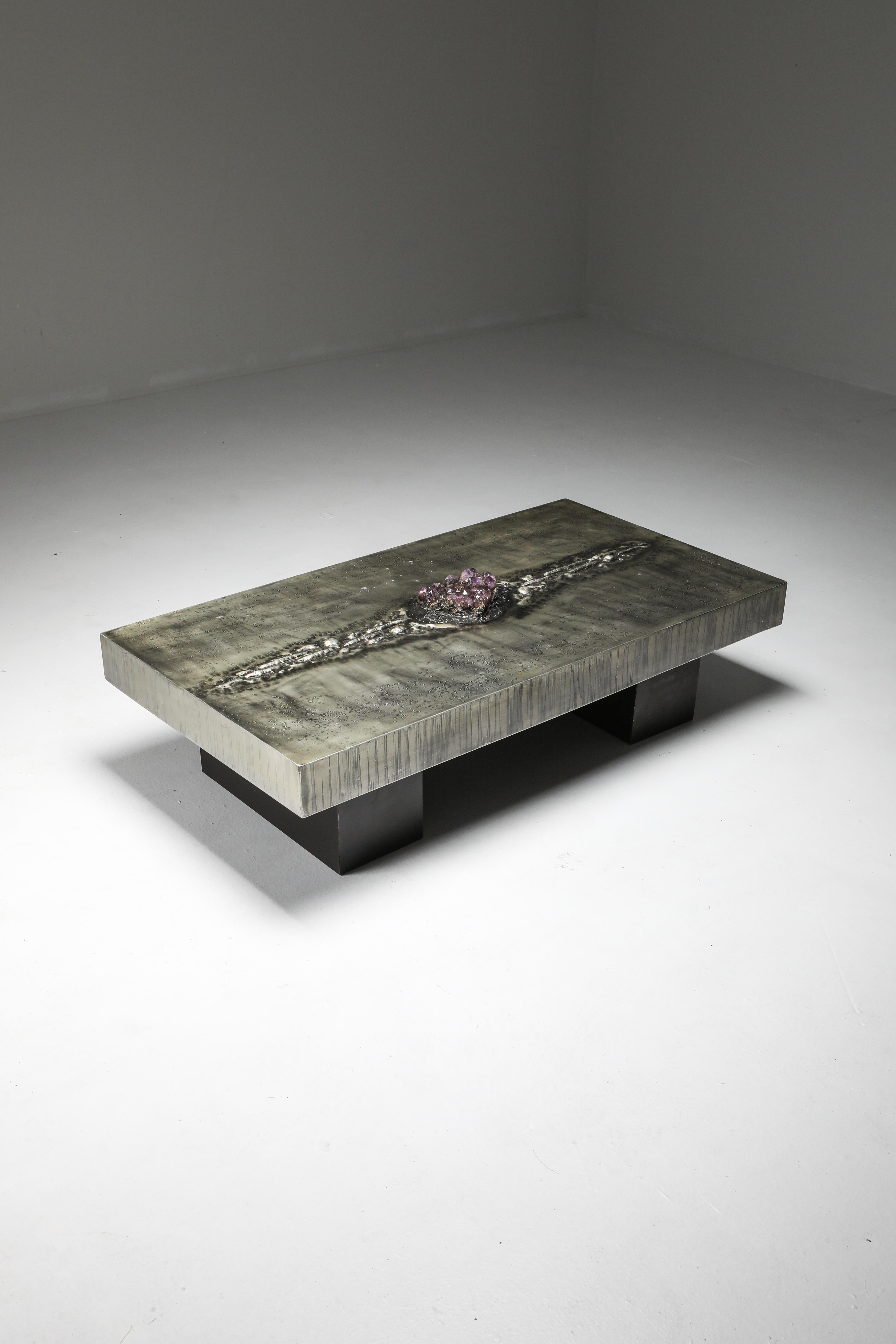 Aluminum Etched Coffee Table with Amethyst Inlay by Marc D'Haenens 5