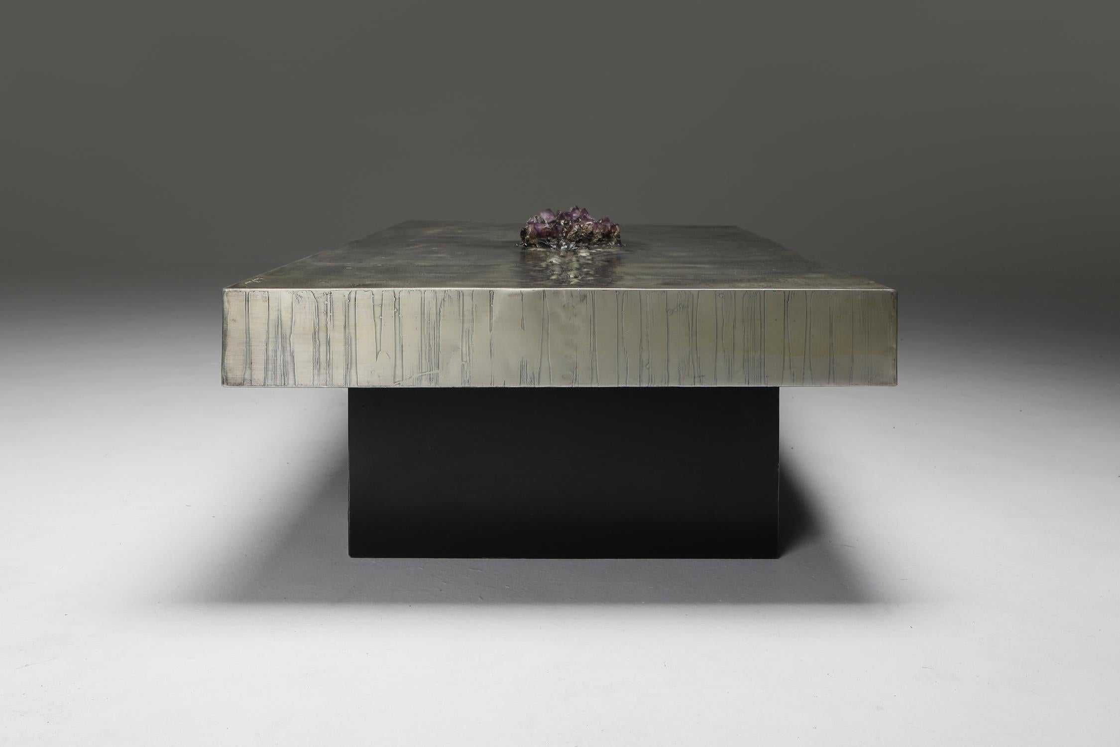Aluminum Etched Coffee Table with Amethyst Inlay by Marc D'Haenens 1