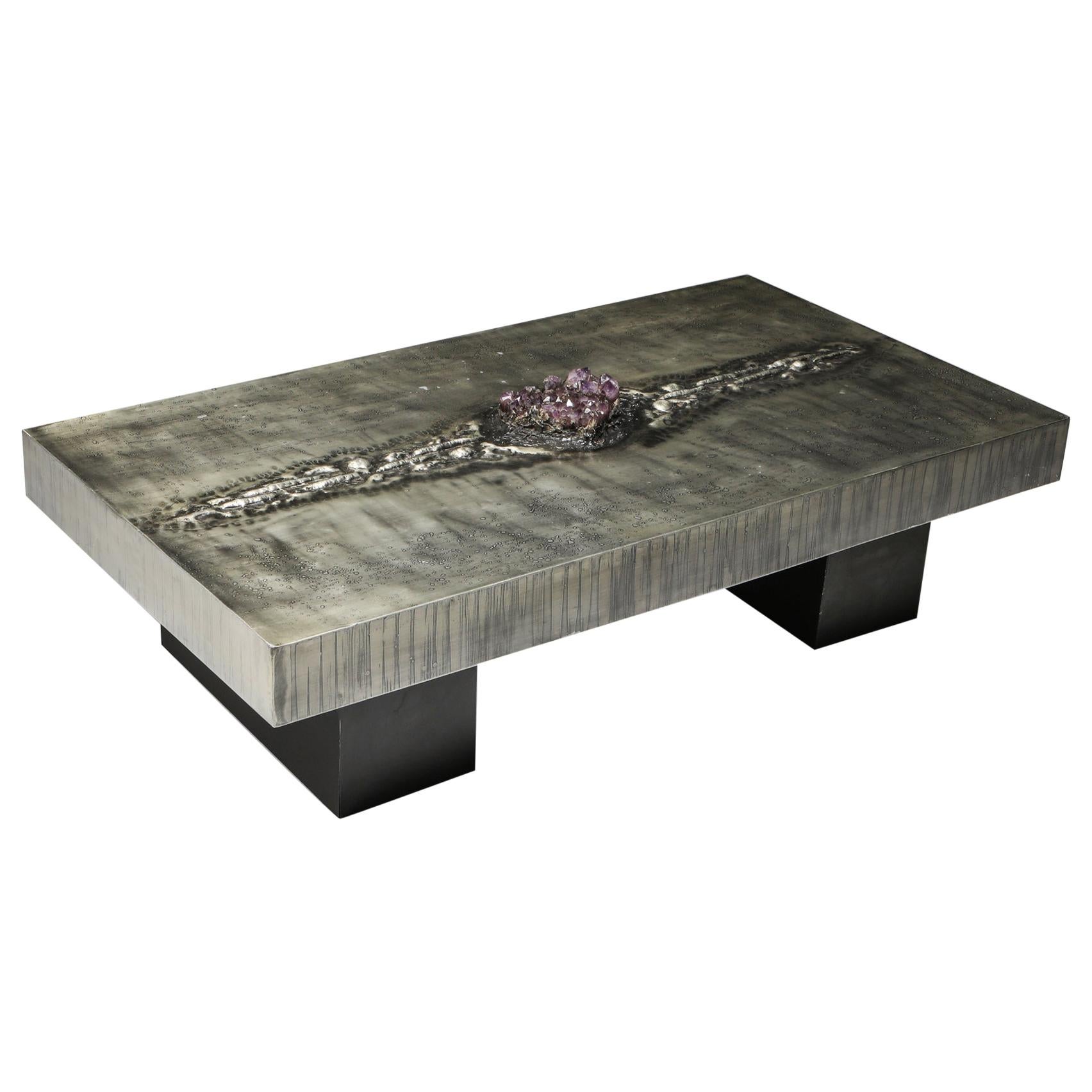 Aluminum Etched Coffee Table with Amethyst Inlay by Marc D'Haenens