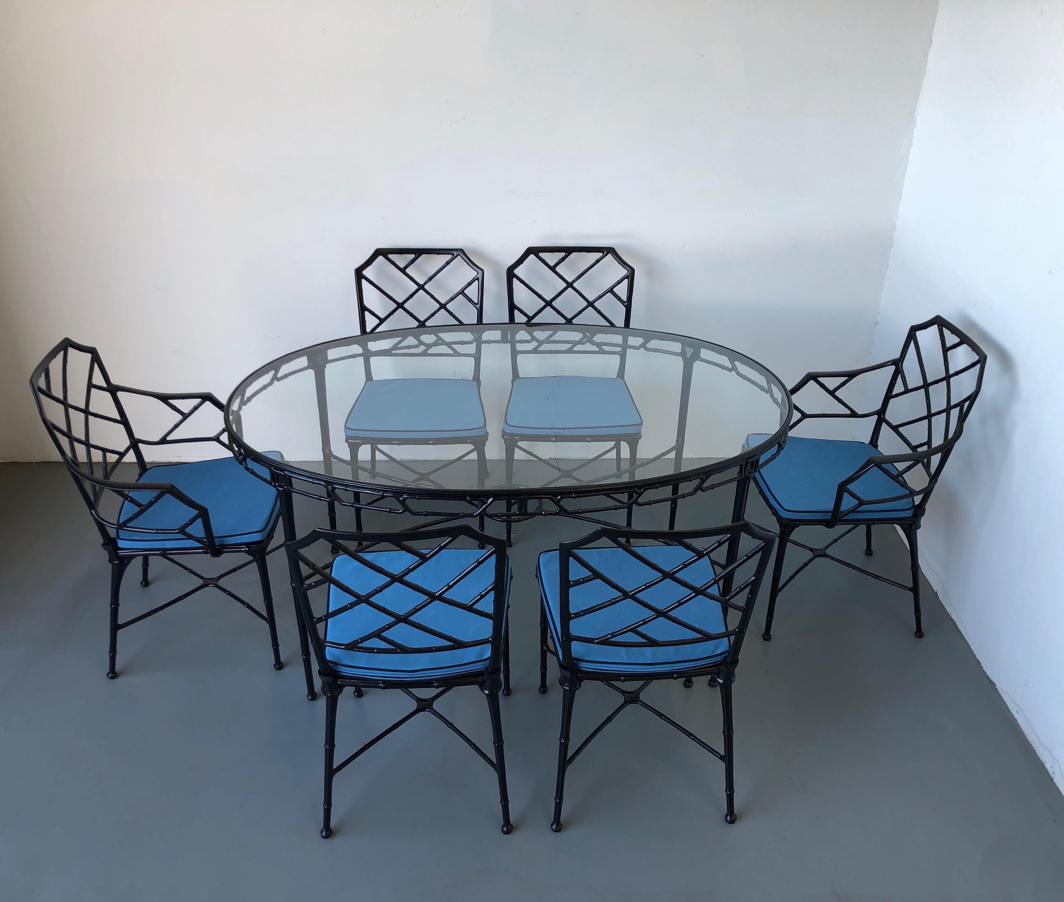 Aluminum Faux Bamboo Patio Table and Six Chairs by Brown Jordan 7