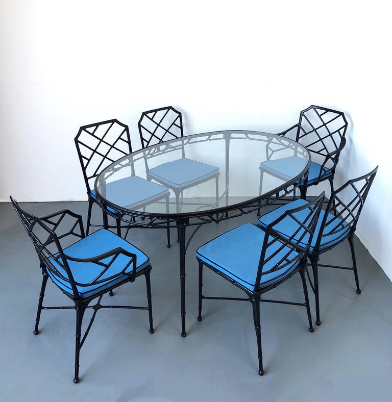 Aluminum Faux Bamboo Patio Table and Six Chairs by Brown Jordan at