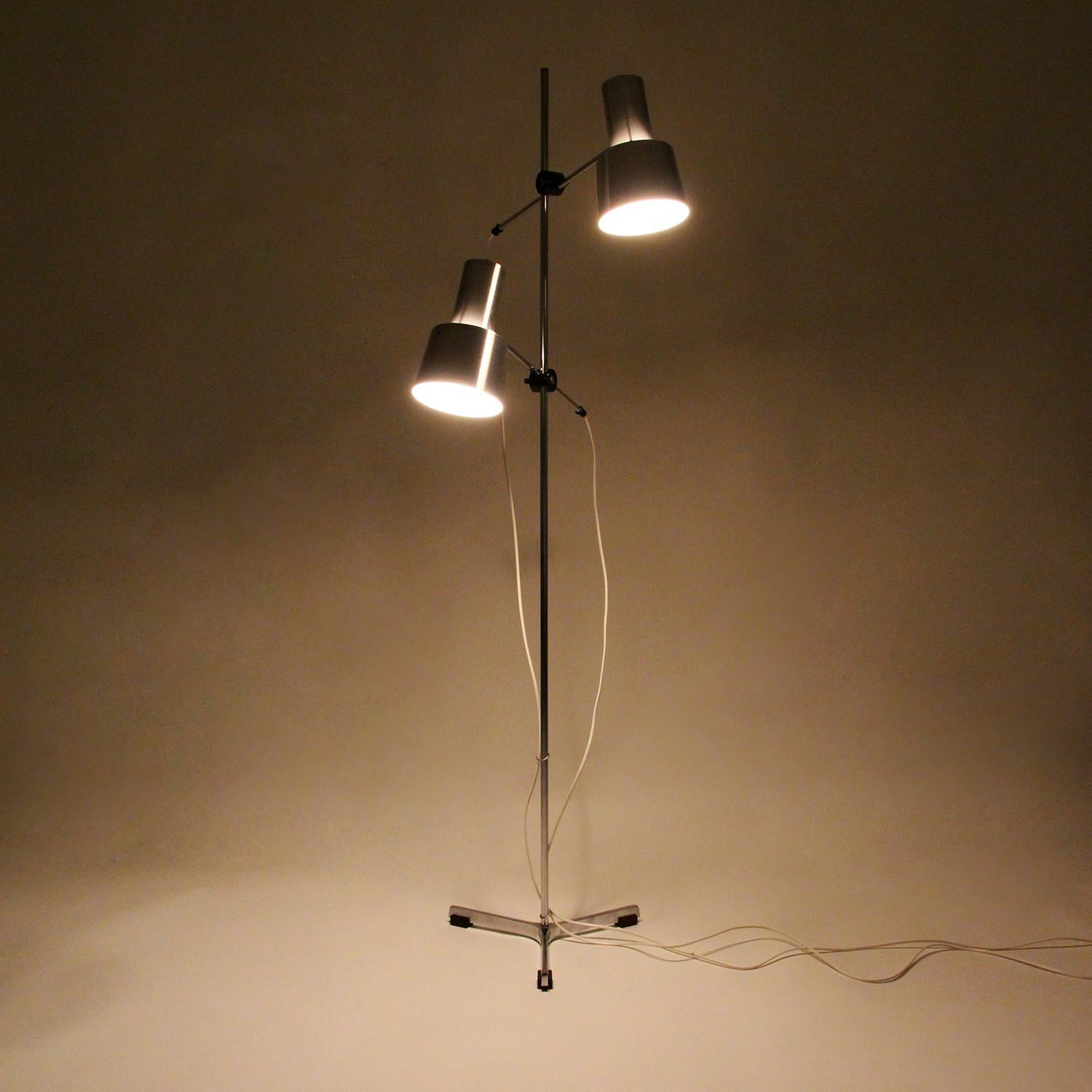 Scandinavian Aluminum Floor Lamp Two-Headed Adjustable Floor Lamp, 1970s