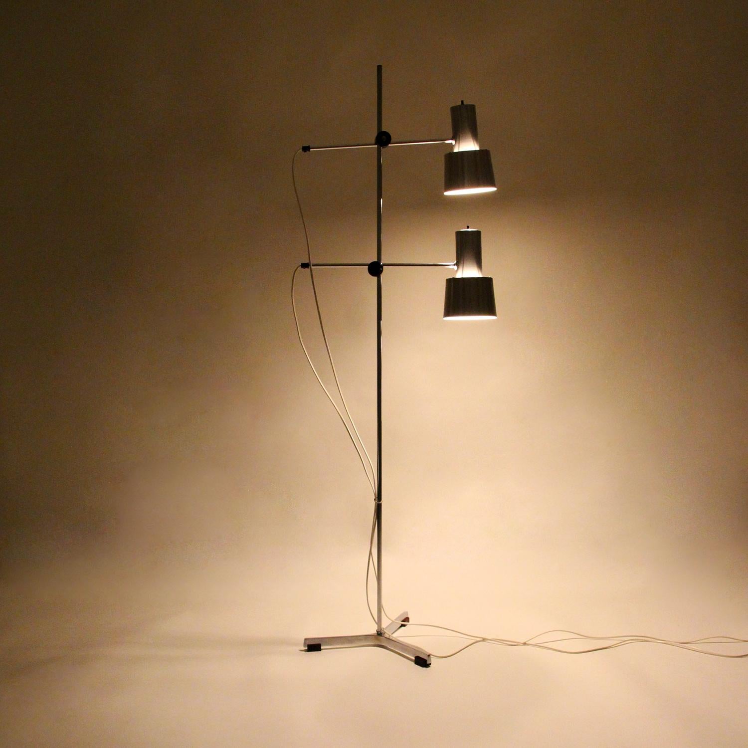 Aluminum Floor Lamp Two-Headed Adjustable Floor Lamp, 1970s In Good Condition In Brondby, Copenhagen