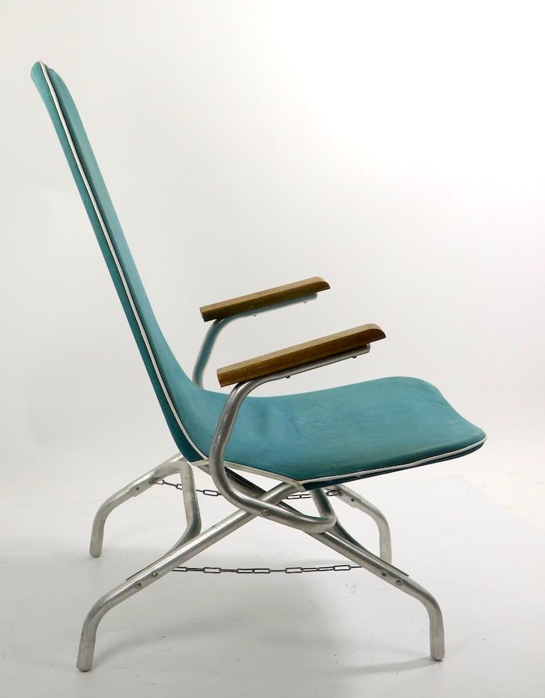 Mid-Century Modern Aluminum Frame Chaise Lounge Patio Garden Chair For Sale