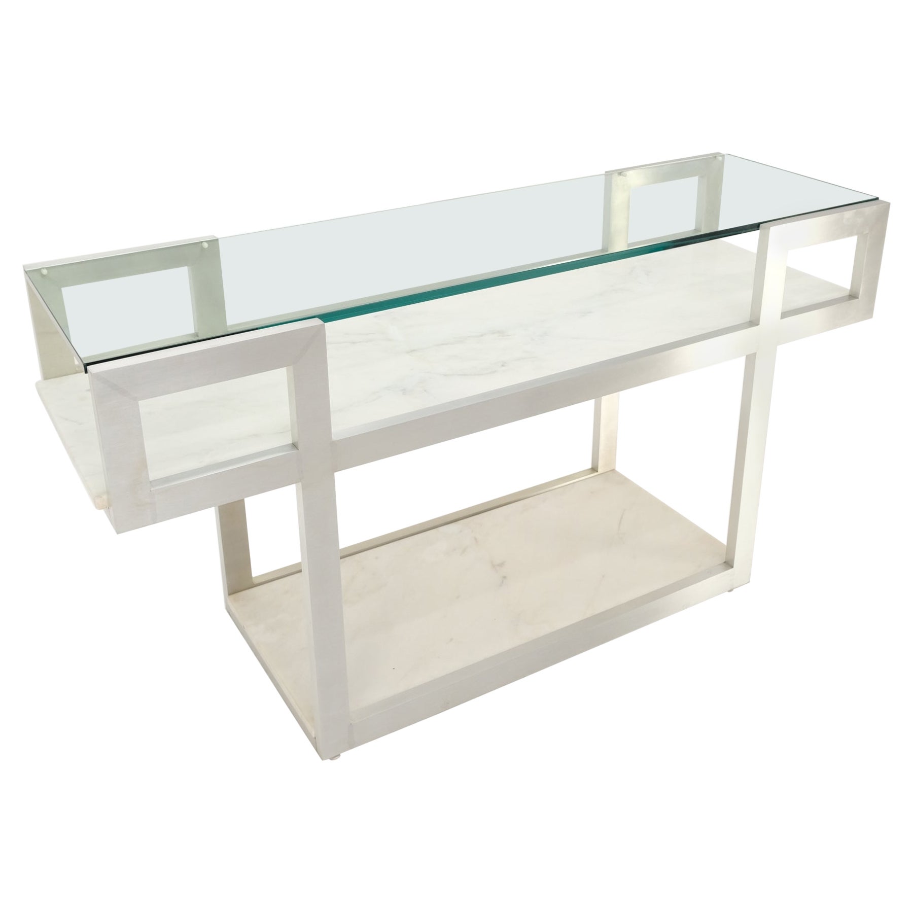 Aluminum Frame Glass Shelves Two Marble Shelves Console Sofa Table Mid Century