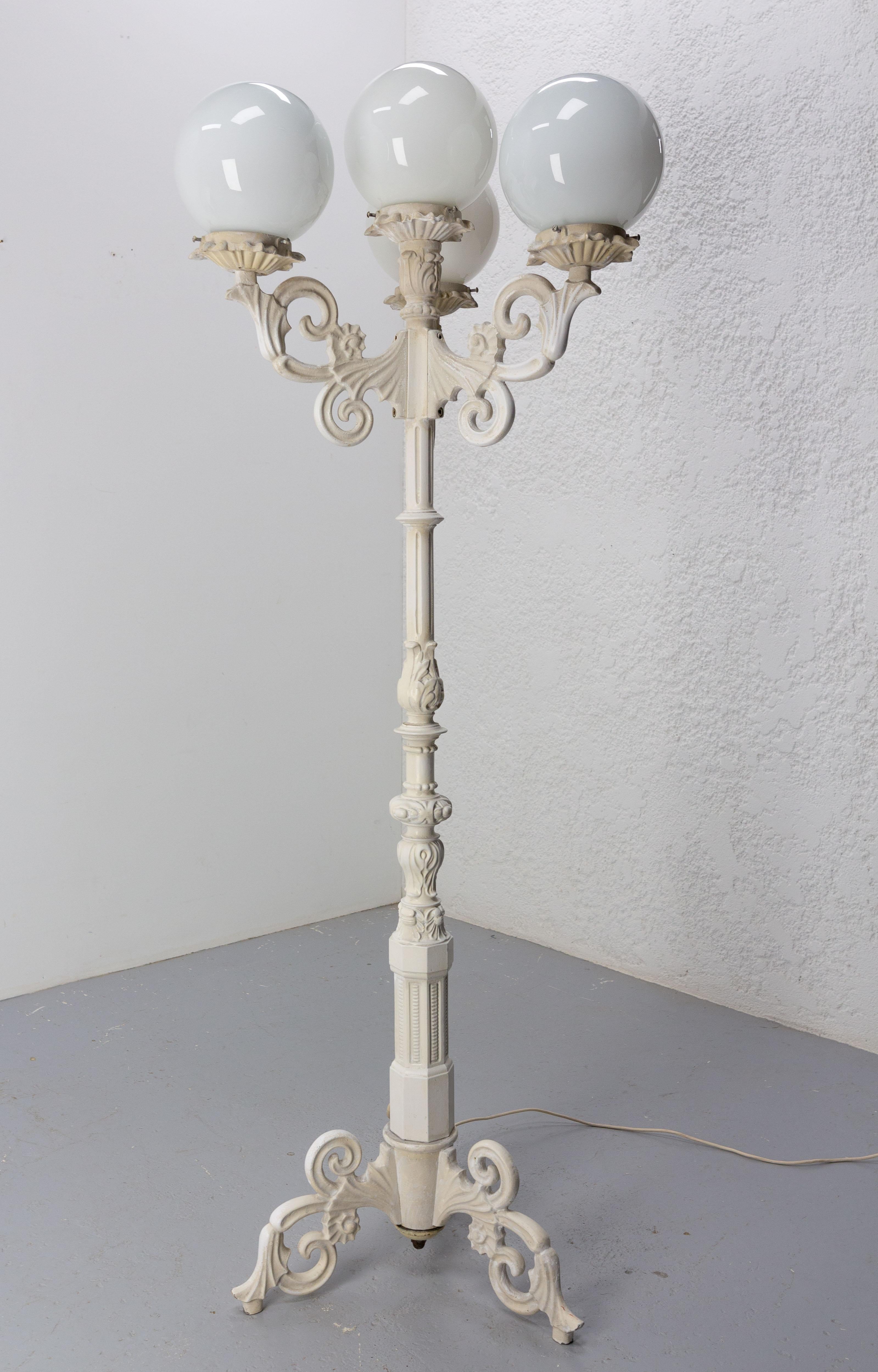 Gothic Revival Aluminum Fusion Floor Lamp Street Style Lantern Three Lights, French, circa 1970 For Sale