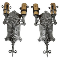 Aluminum Geometric Art Deco Candelabra Sconce, Pair