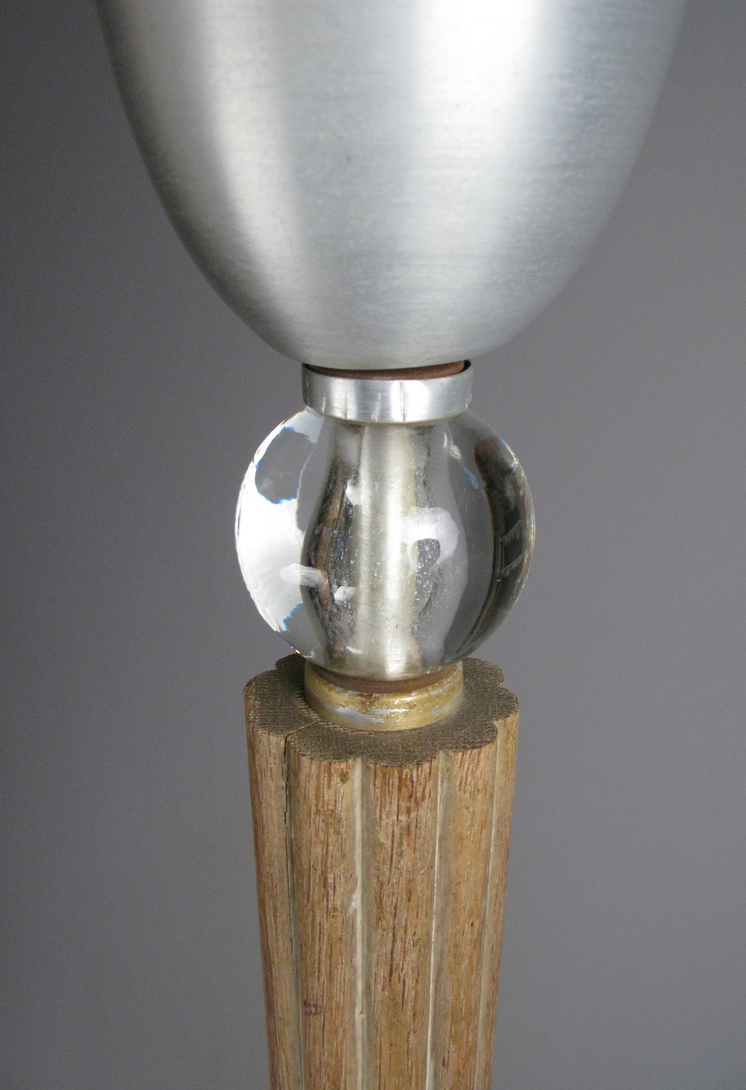 American Aluminum & Glass & Cerrused Oak Torchiere Floor Lamp by Russell Wright