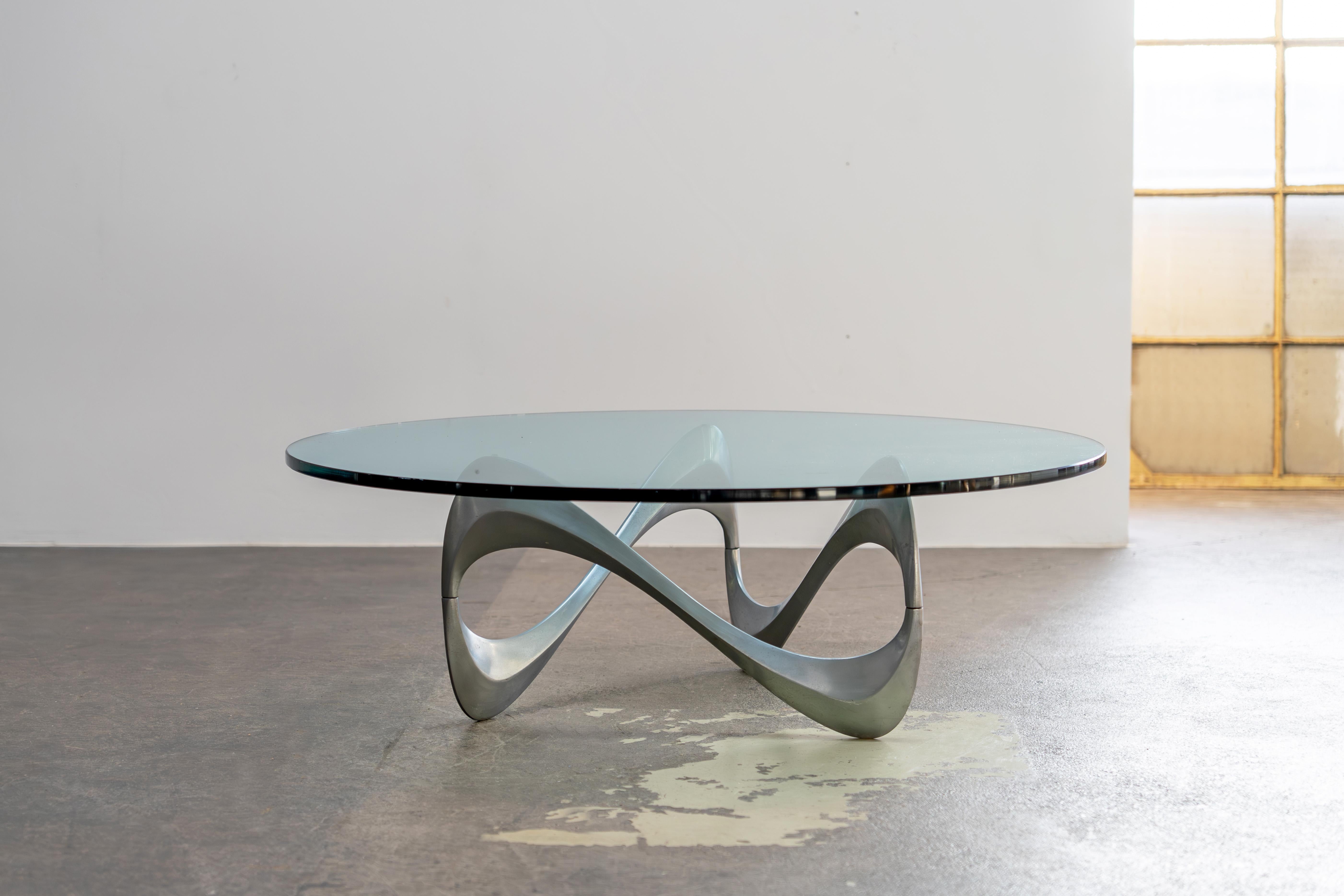 Couchtisch aus Aluminium und Glas „Schlange“ Knut Hesterberg für Ronald Schmitt, 1960er Jahre im Angebot 5