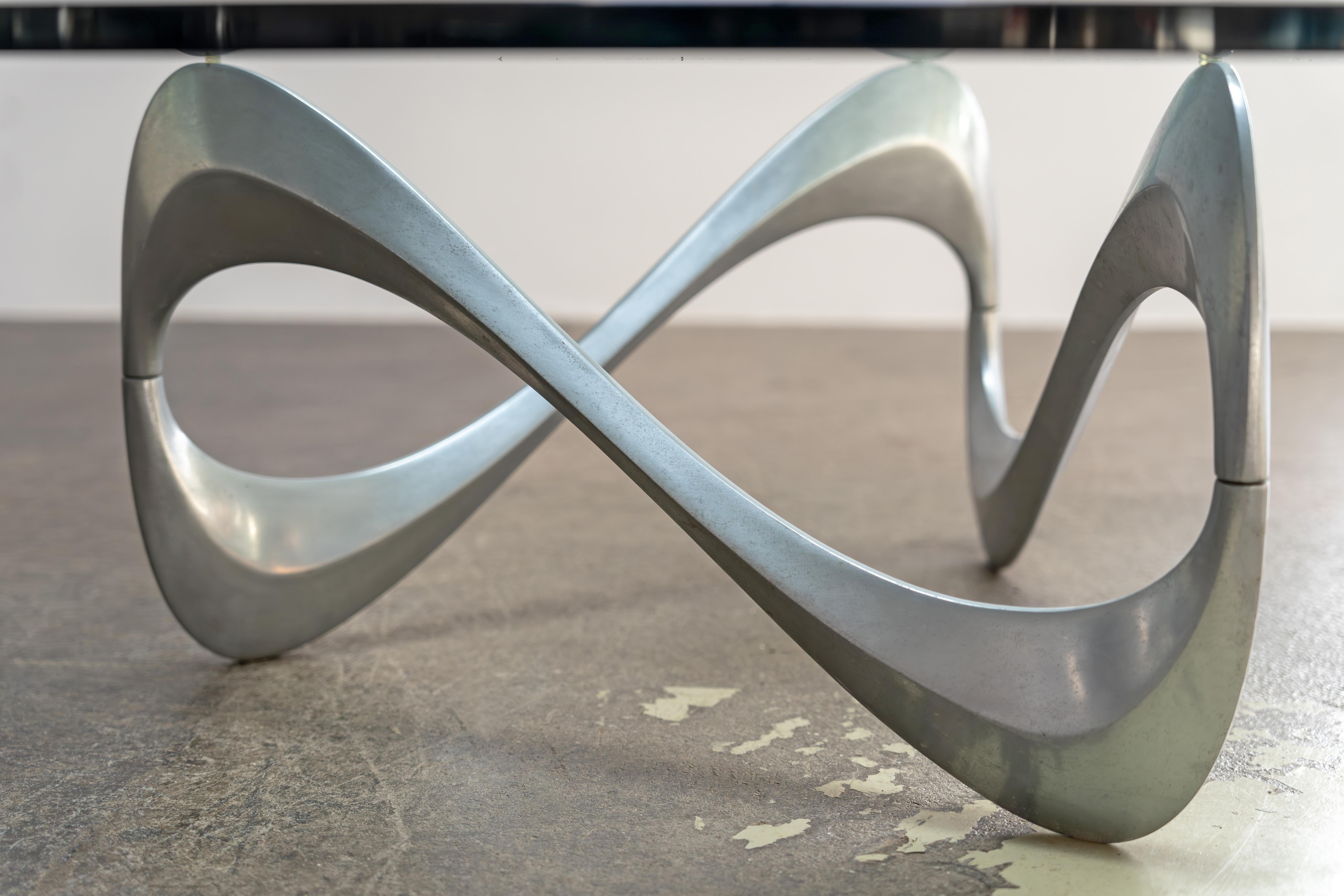 Couchtisch aus Aluminium und Glas „Schlange“ Knut Hesterberg für Ronald Schmitt, 1960er Jahre im Angebot 2