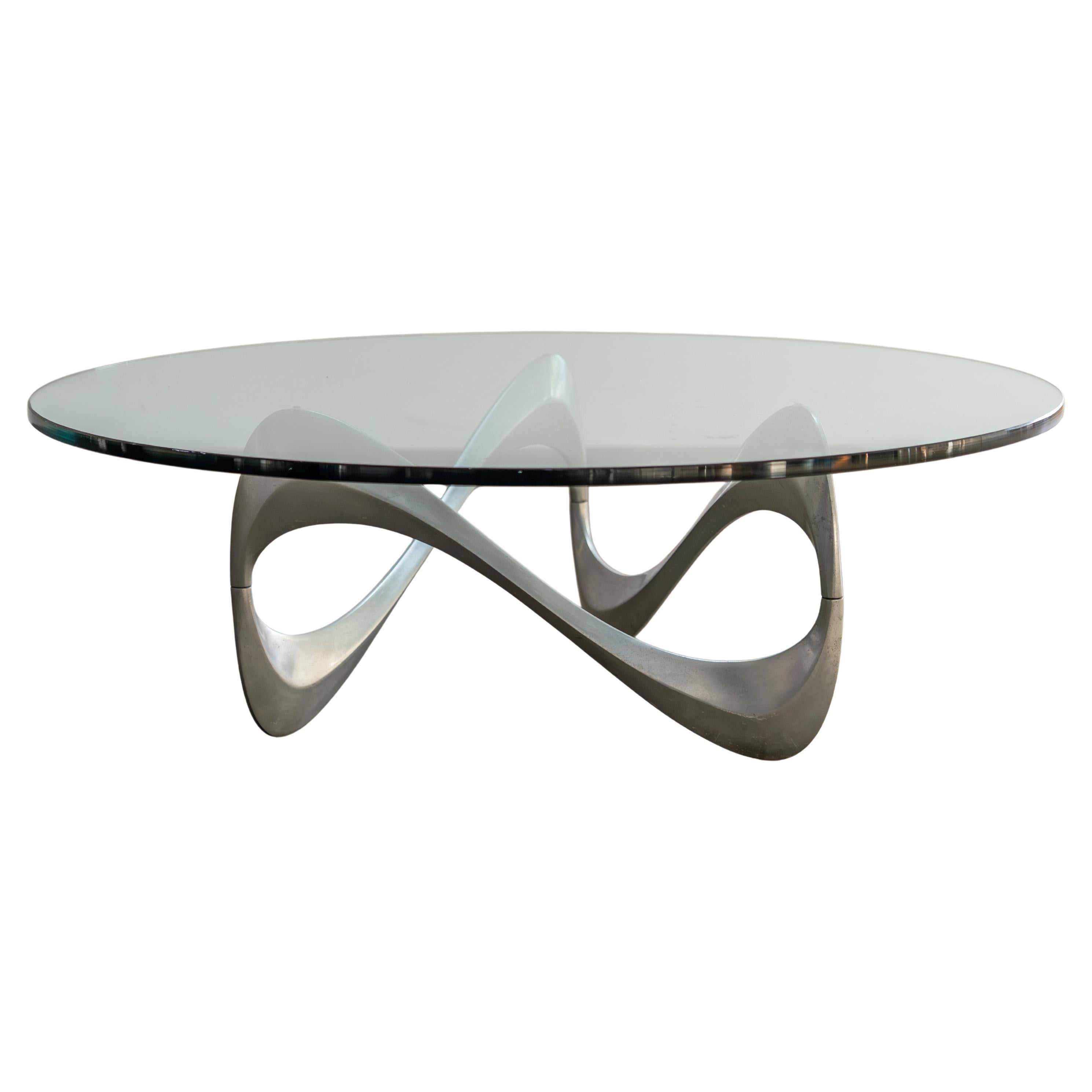 Couchtisch aus Aluminium und Glas „Schlange“ Knut Hesterberg für Ronald Schmitt, 1960er Jahre im Angebot
