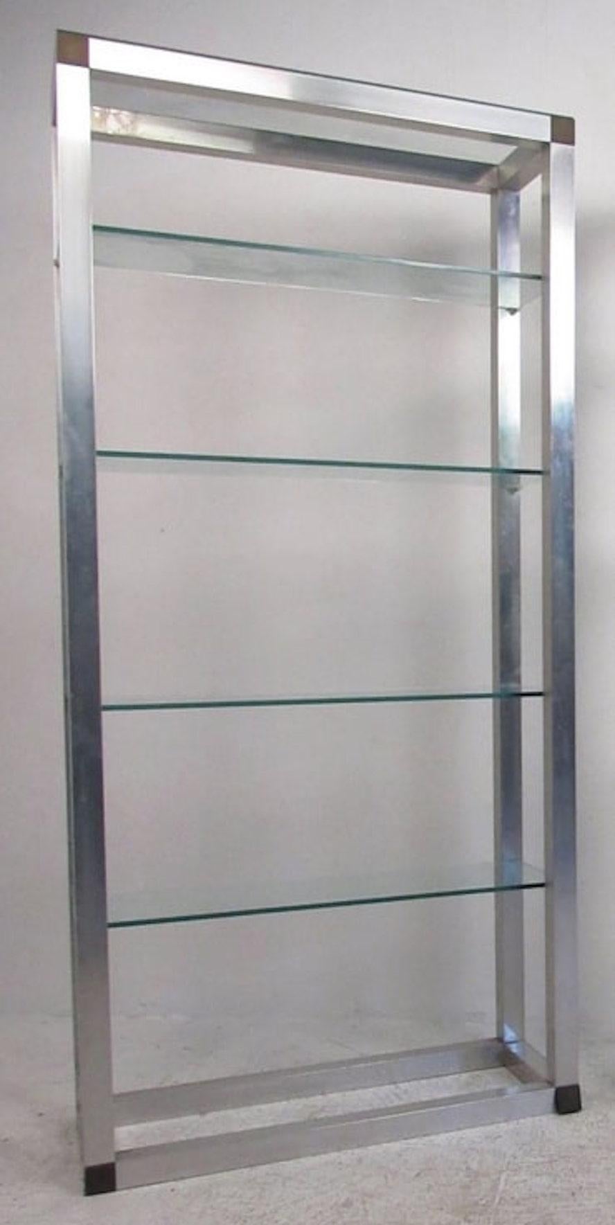 Mid-Century Modern Aluminum & Glass Display Shelf For Sale