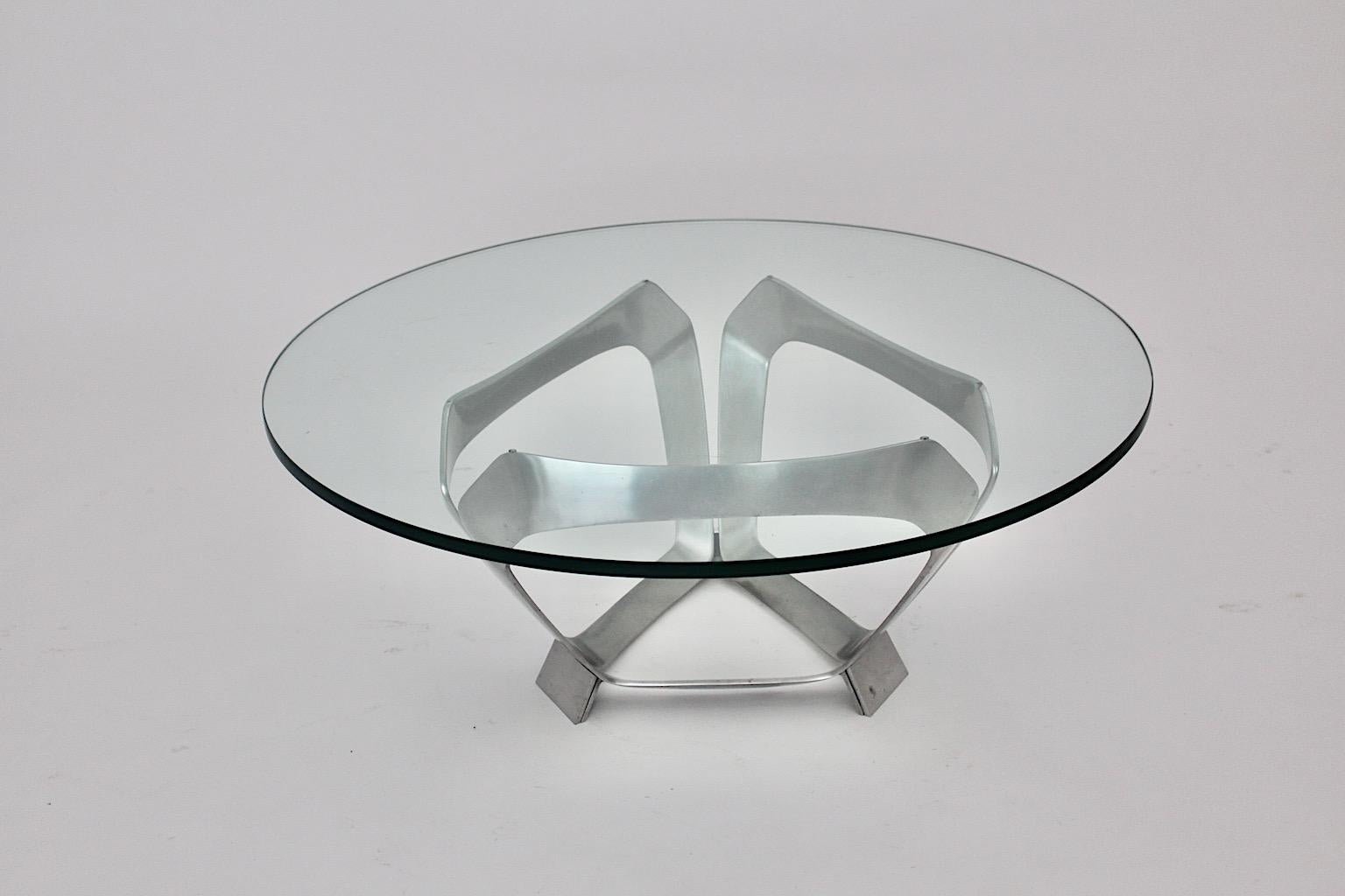 Table basse vintage en verre et aluminium de l'ère spatiale de Knut Hesterberg, Allemagne, années 1960 en vente 5