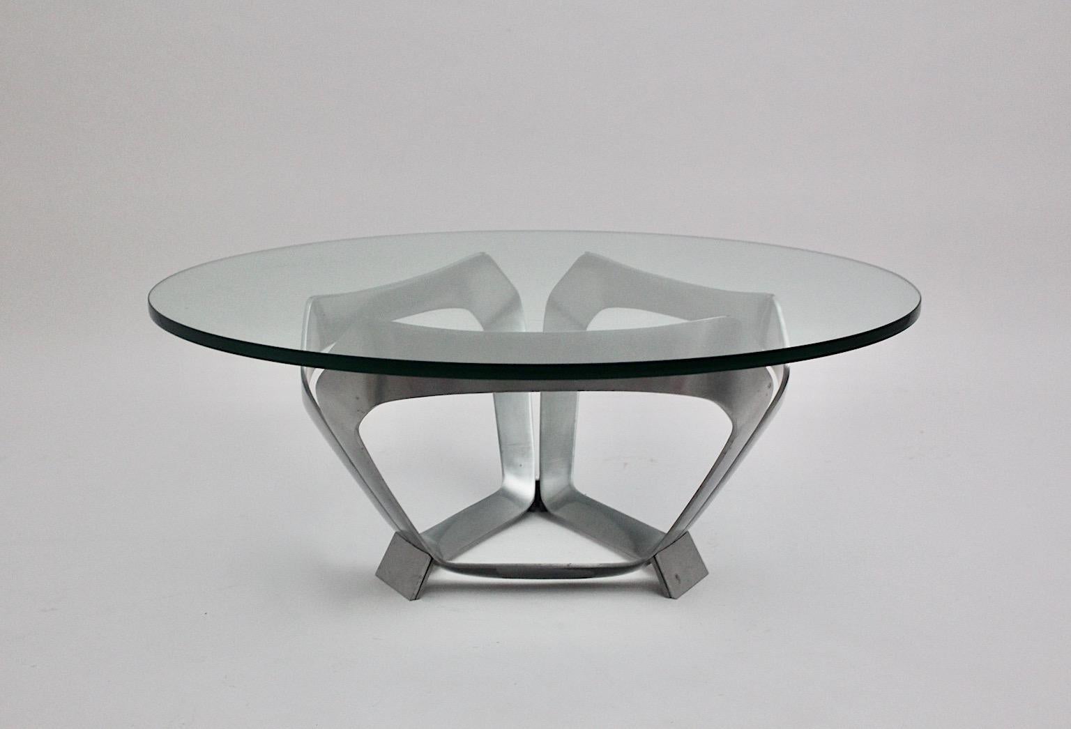 Ère spatiale Table basse vintage en verre et aluminium de l'ère spatiale de Knut Hesterberg, Allemagne, années 1960 en vente
