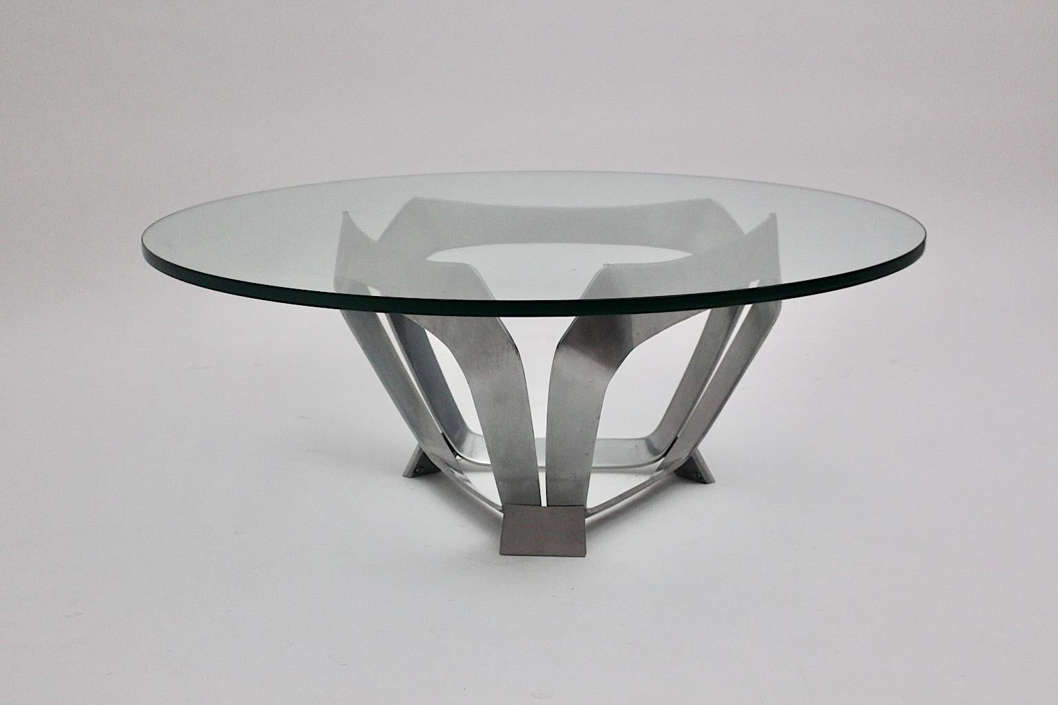 Aluminum Glass Space Age Vintage Coffee Table by Knut Hesterberg 1960s Germany In Good Condition For Sale In Vienna, AT