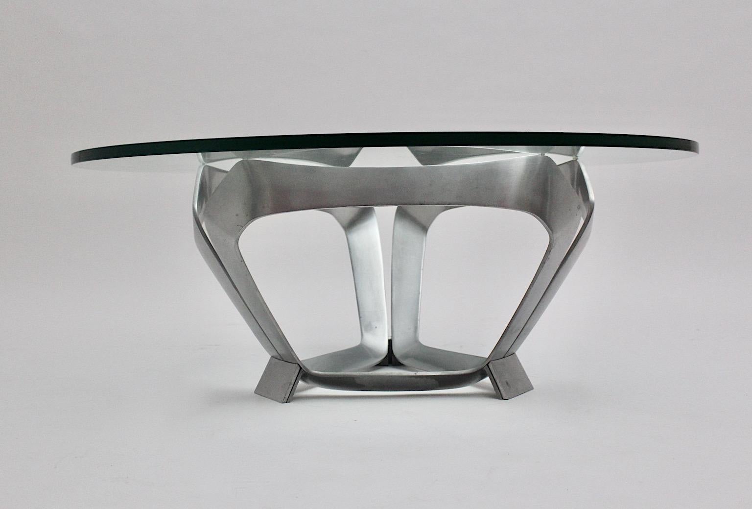 Mid-20th Century Aluminum Glass Space Age Vintage Coffee Table by Knut Hesterberg 1960s Germany For Sale