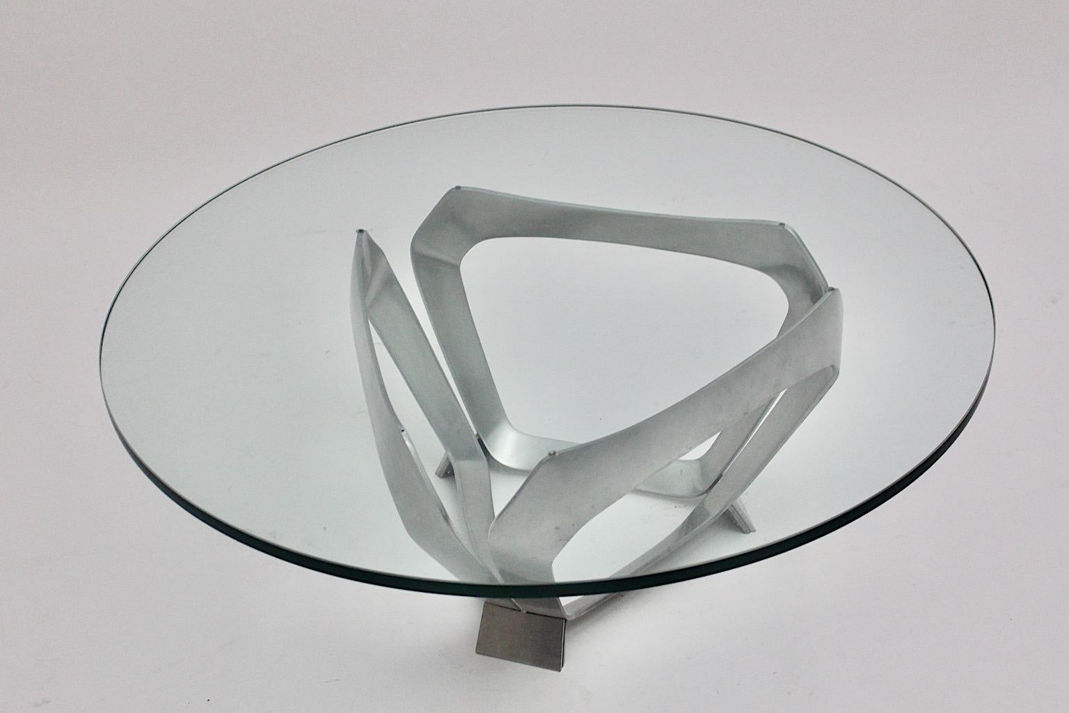 Aluminium Table basse vintage en verre et aluminium de l'ère spatiale de Knut Hesterberg, Allemagne, années 1960 en vente