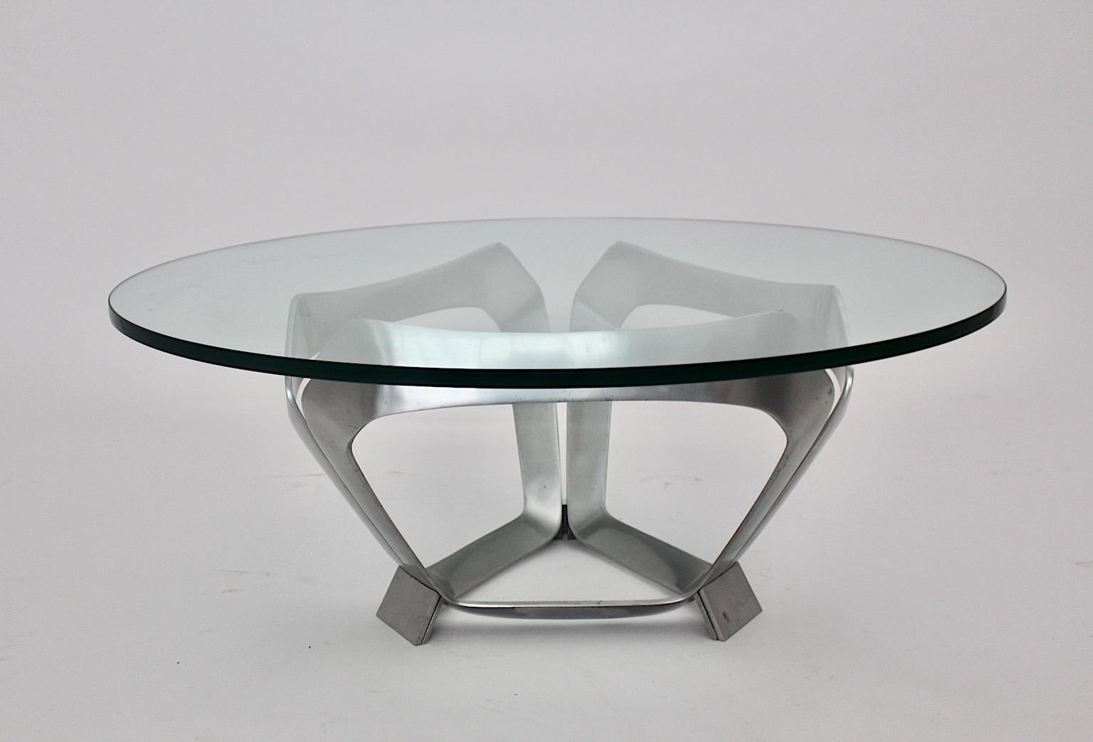 Table basse vintage en verre et aluminium de l'ère spatiale de Knut Hesterberg, Allemagne, années 1960 en vente 2