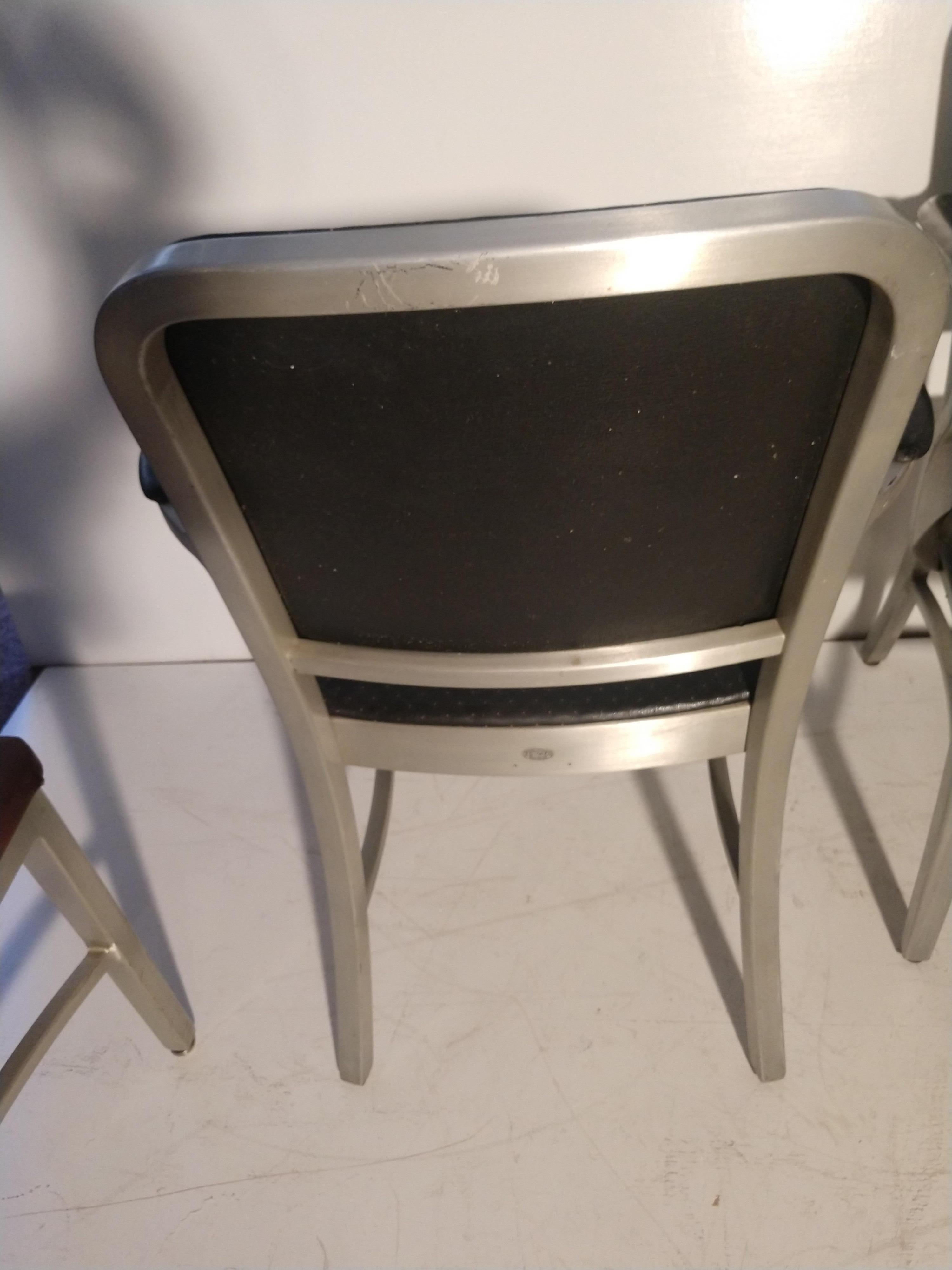Aluminum Good Form Navy + Art Metal Construction Chairs Remington Rand In Good Condition In Port Jervis, NY