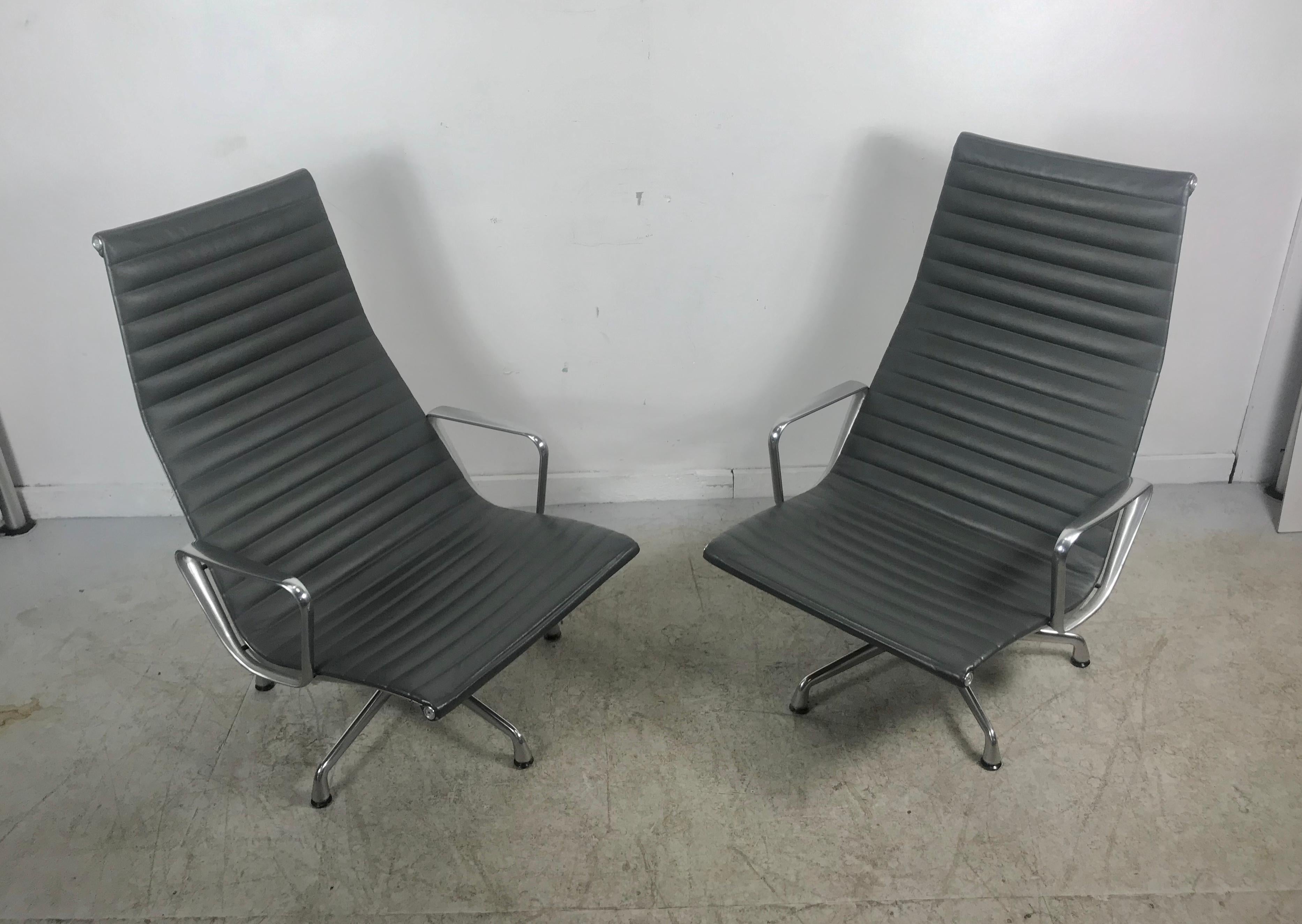 Mid-Century Modern Aluminum Group Lounge Chairs by Charles Eames for Herman Miller, Custom Leather