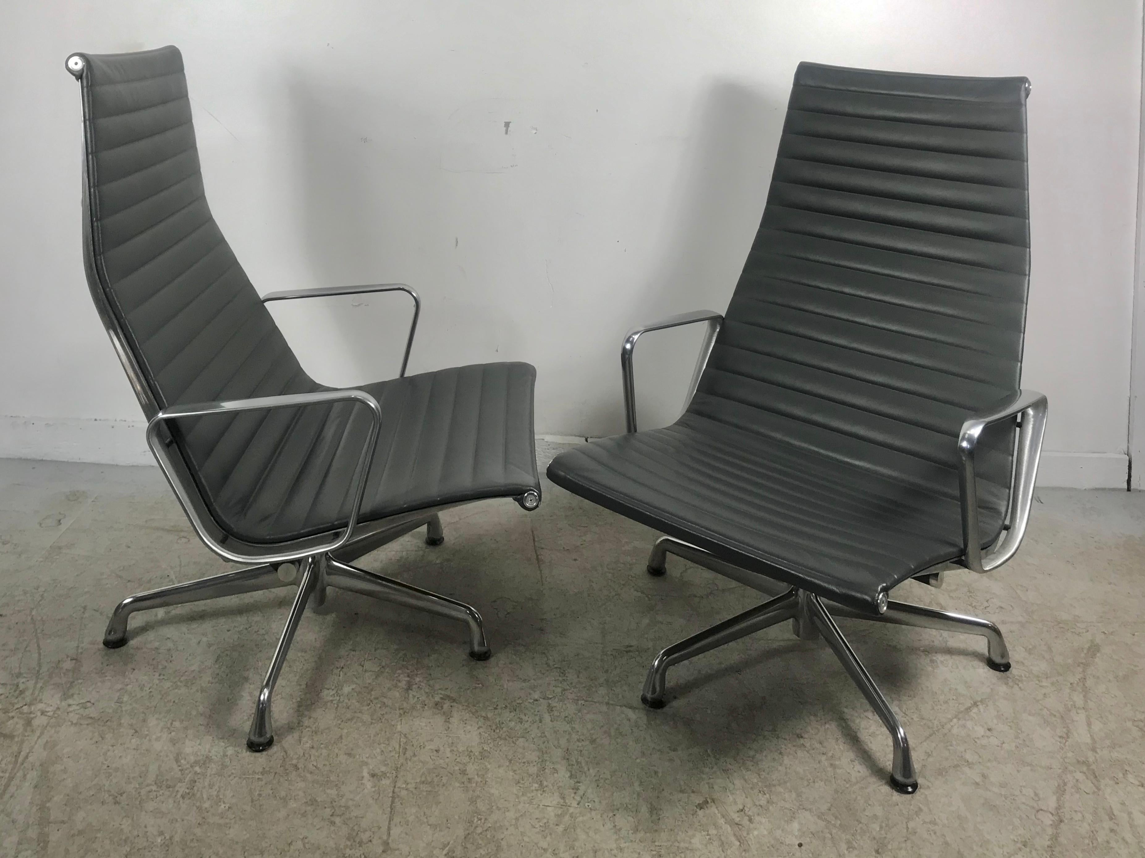 North American Aluminum Group Lounge Chairs by Charles Eames for Herman Miller, Custom Leather