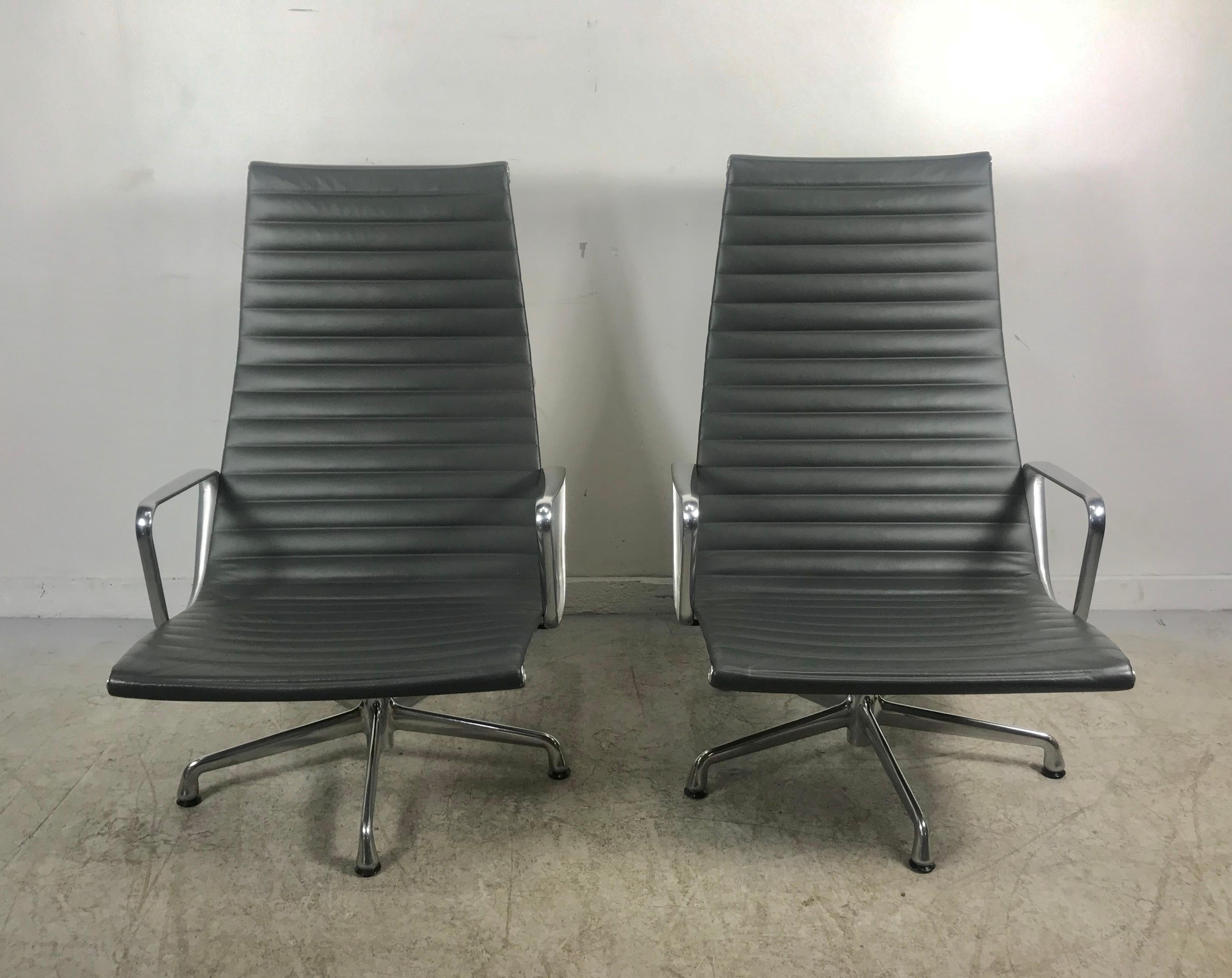 Aluminum Group Lounge Chairs by Charles Eames for Herman Miller, Custom Leather 1
