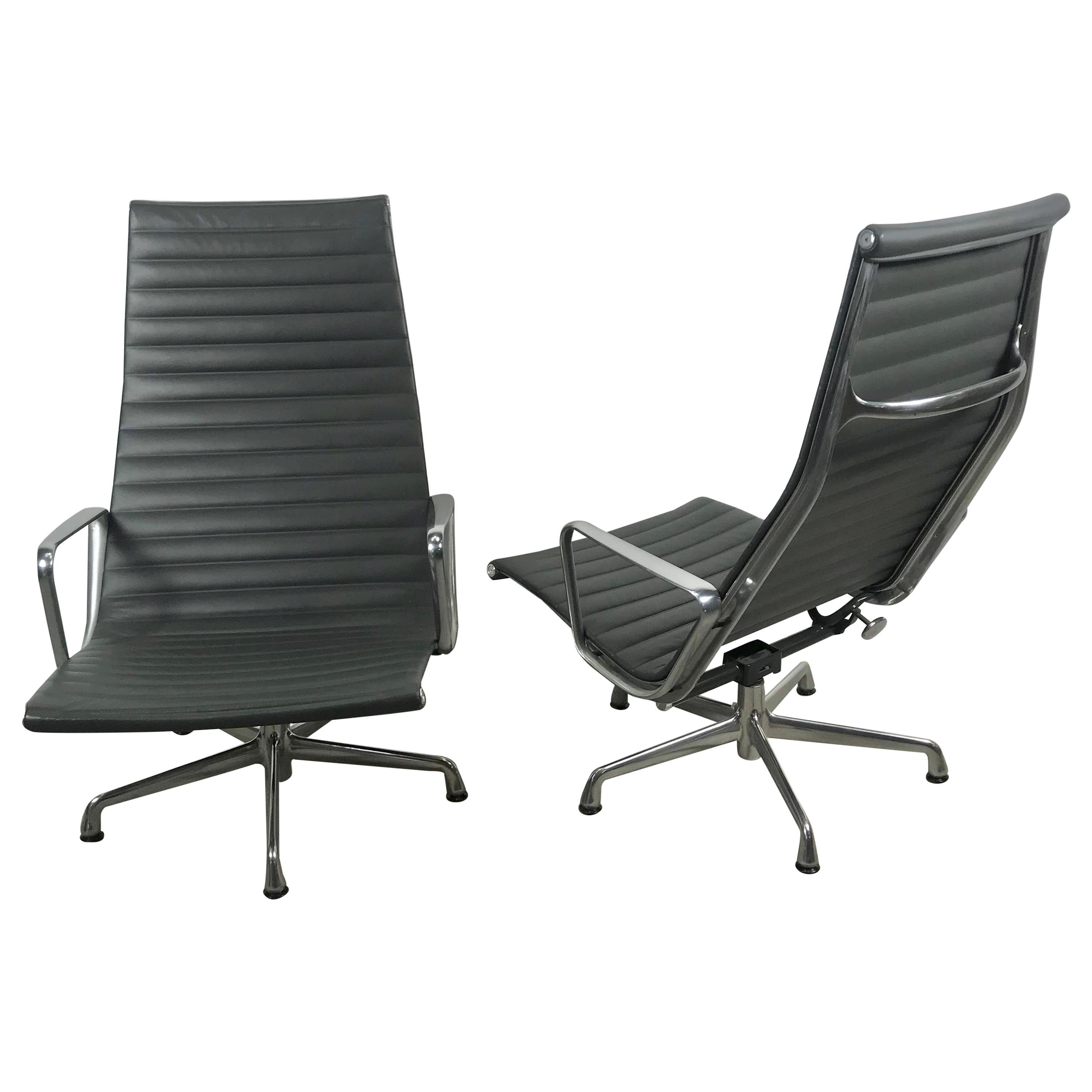 Aluminum Group Lounge Chairs by Charles Eames for Herman Miller, Custom Leather