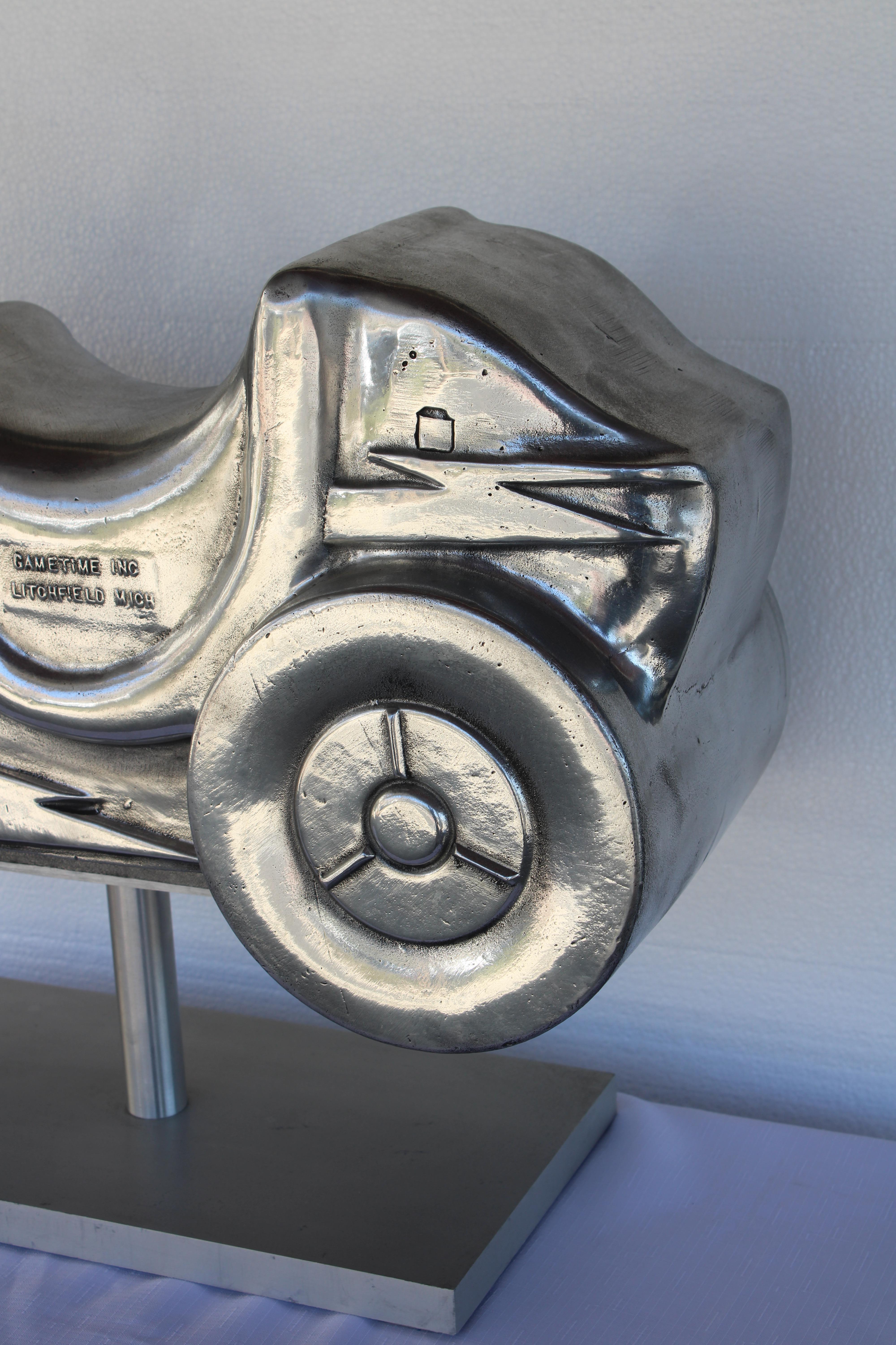 Aluminum Hot Rod Motorcycle Playground Toy Sculpture on Stand In Good Condition For Sale In Palm Springs, CA