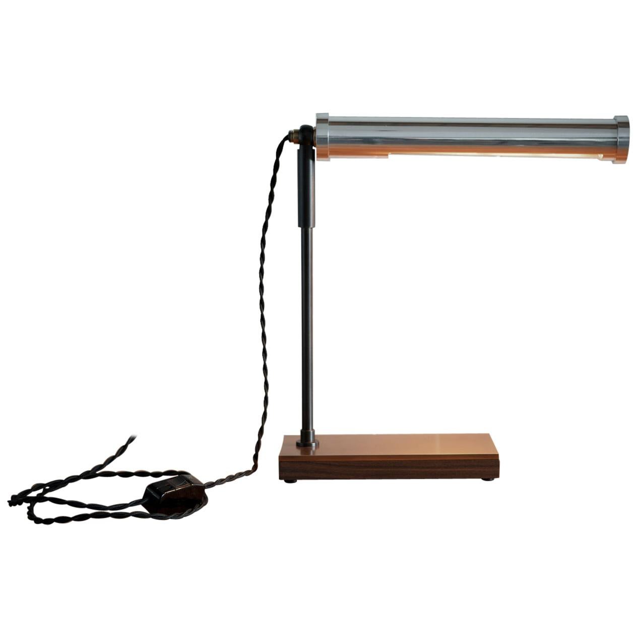 Aluminum Industrial Task Table Lamp with Bronze Hardware and Walnut Base For Sale