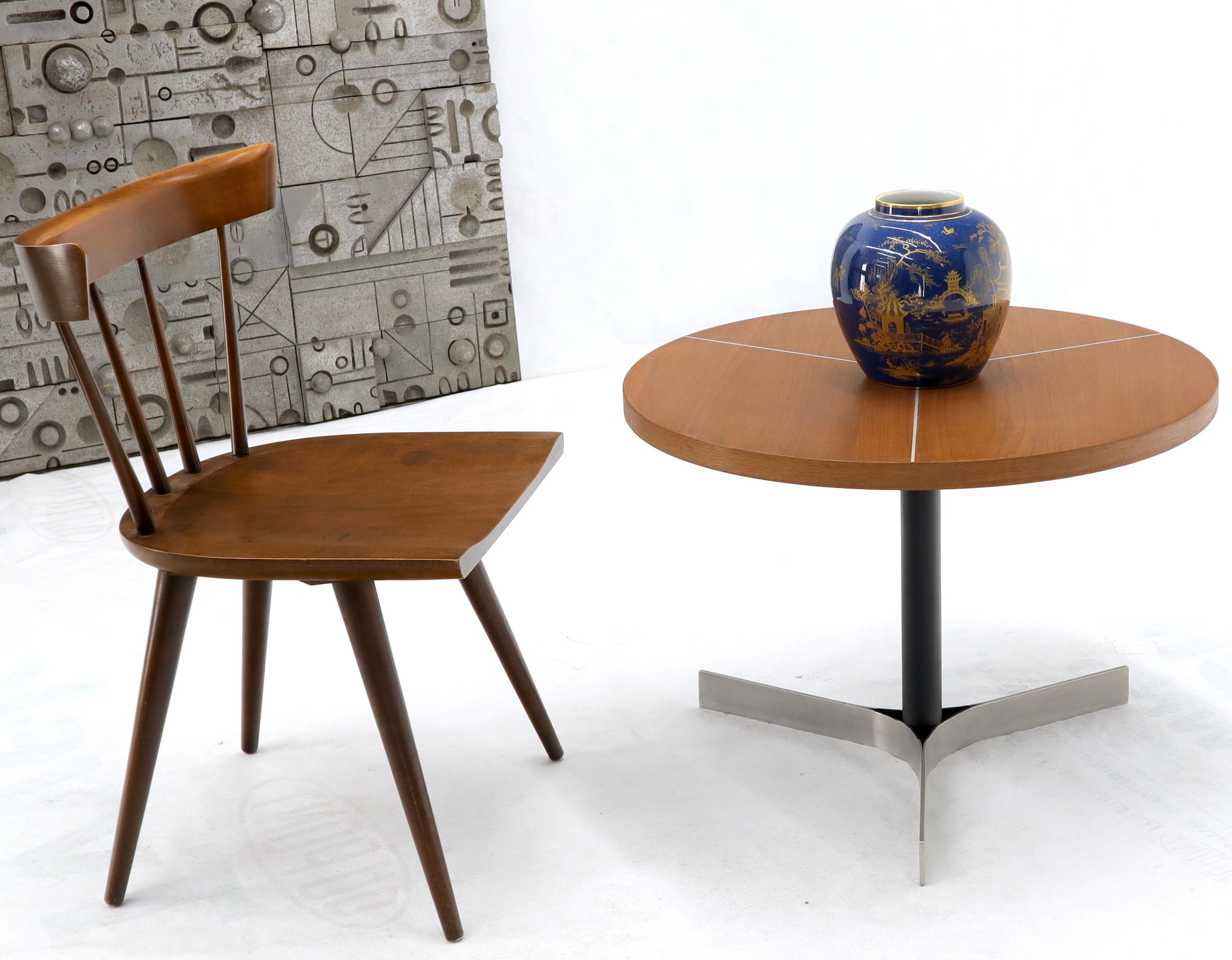 20th Century Aluminum Inlay Walnut Top Tri Legged Side End Table
