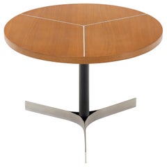 Aluminum Inlay Walnut Top Tri Legged Side End Table