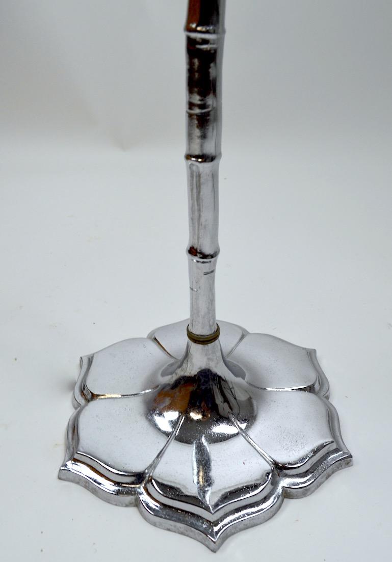 Aluminum Lotus Base Floor Lamp with Faux Bamboo Stem In Good Condition For Sale In New York, NY