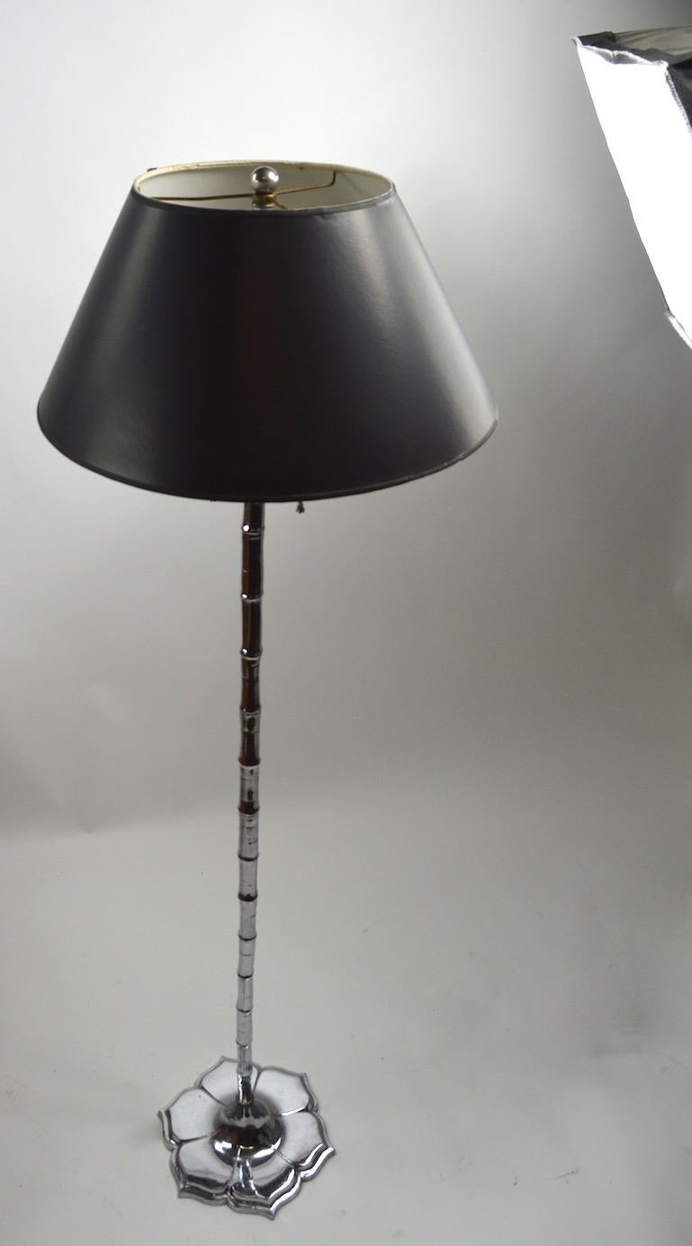 Aluminum Lotus Base Floor Lamp with Faux Bamboo Stem For Sale 2