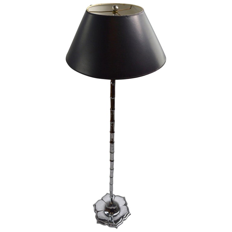 Aluminum Lotus Base Floor Lamp with Faux Bamboo Stem For Sale