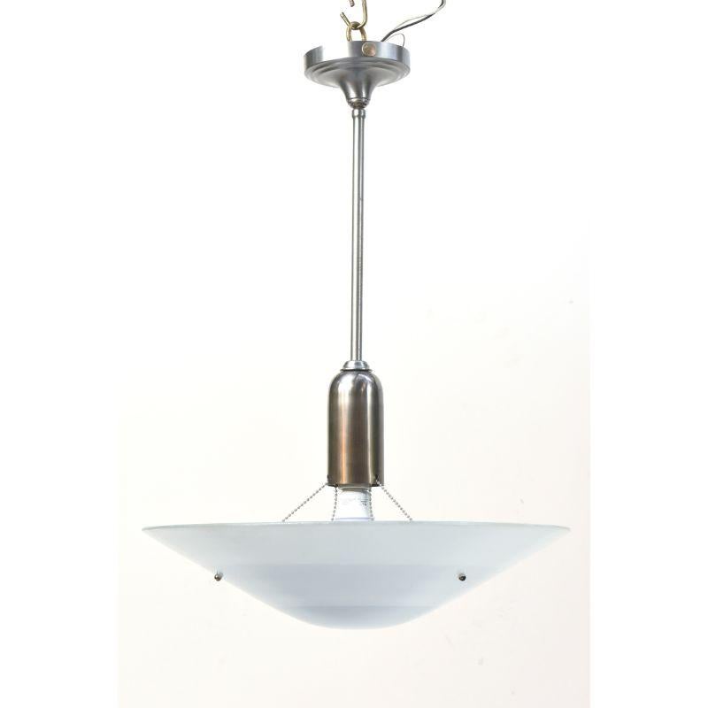 Industrial Aluminum Midcentury Pendant with Blue Glass For Sale