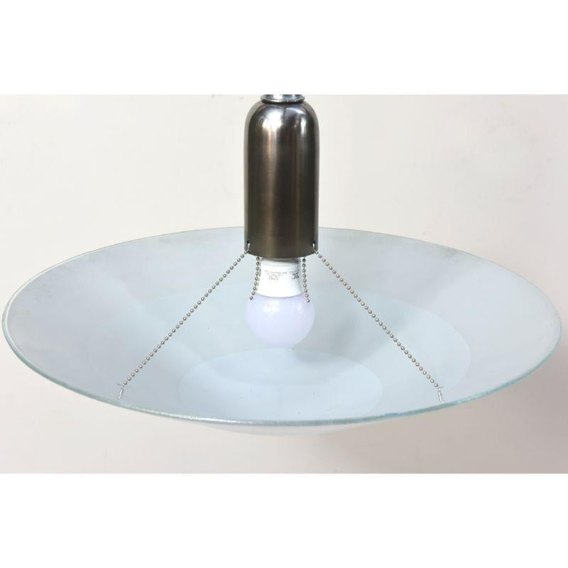 American Aluminum Midcentury Pendant with Blue Glass For Sale