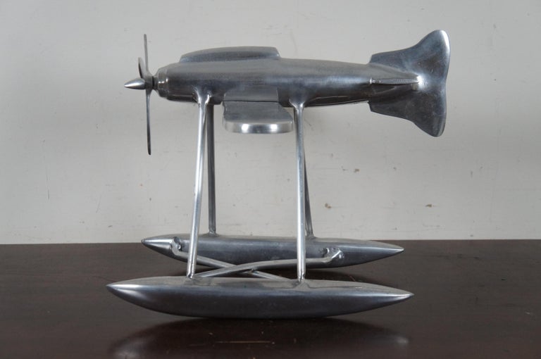 20th Century Aluminum Model Sea Propeller Airplane Metal Plane Sculpture Modern Nautical For Sale