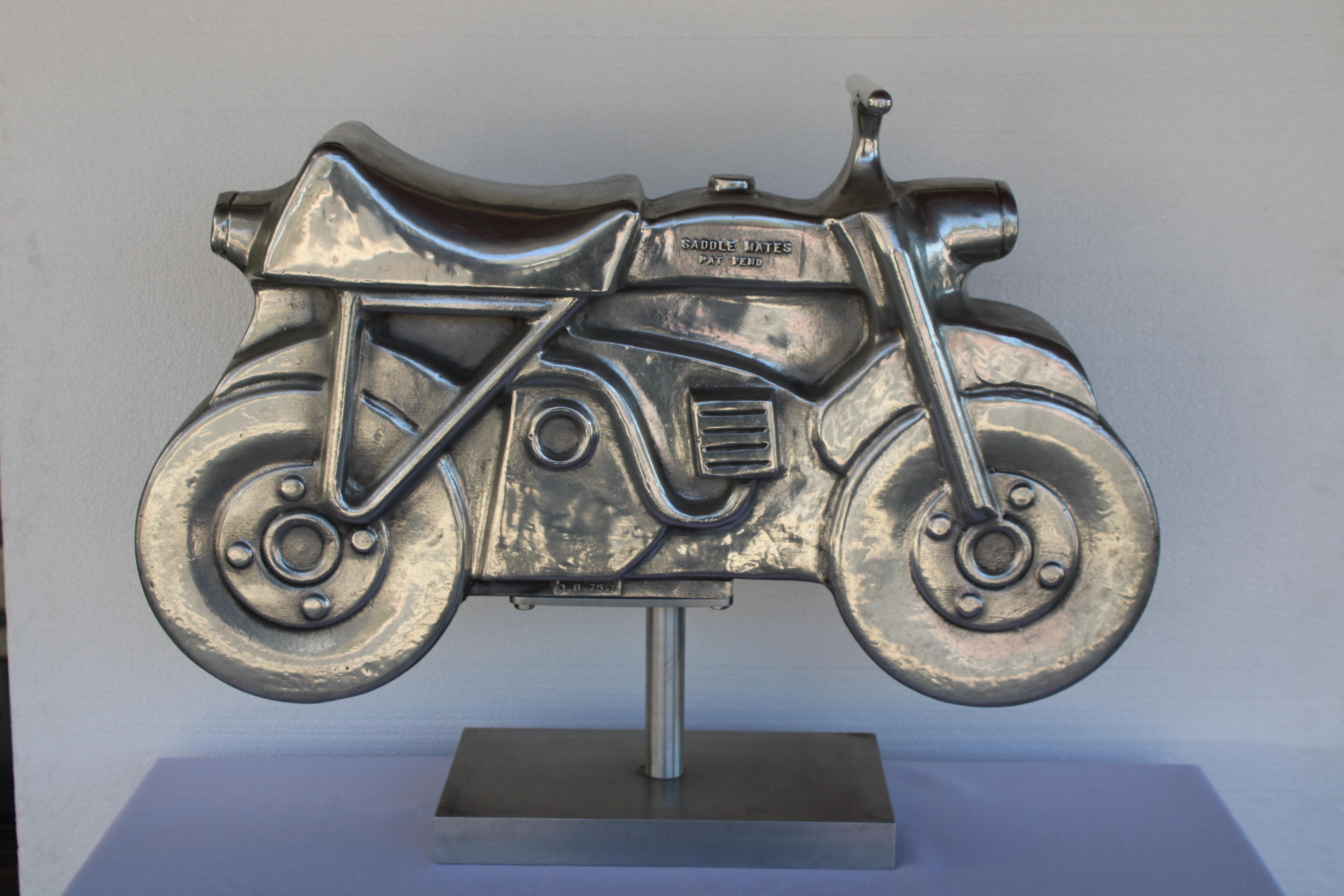 Aluminum Motorcycle Playground Toy Sculpture on Stand For Sale 3
