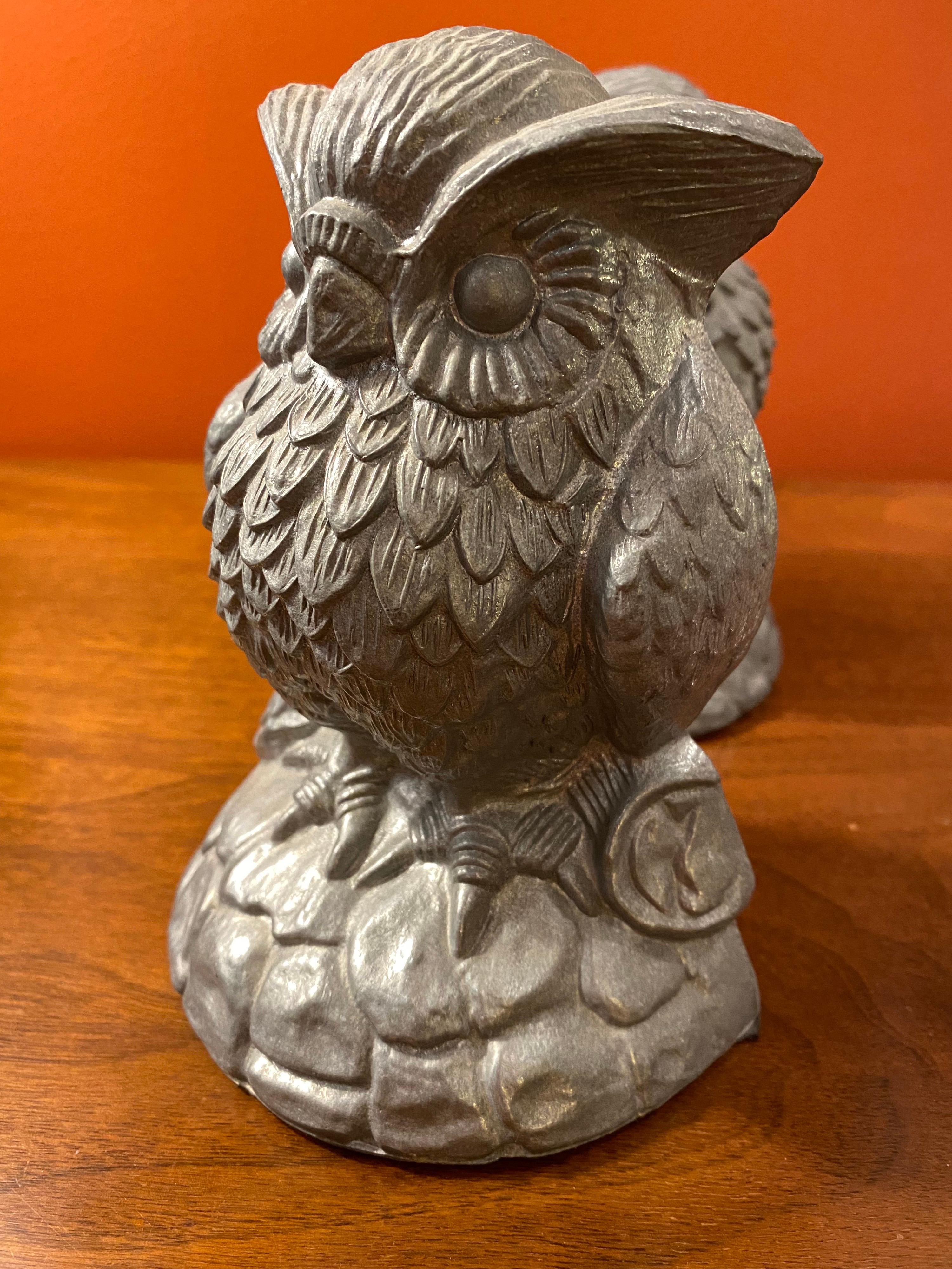 Mid-Century Modern Aluminum Owl Bookends For Sale