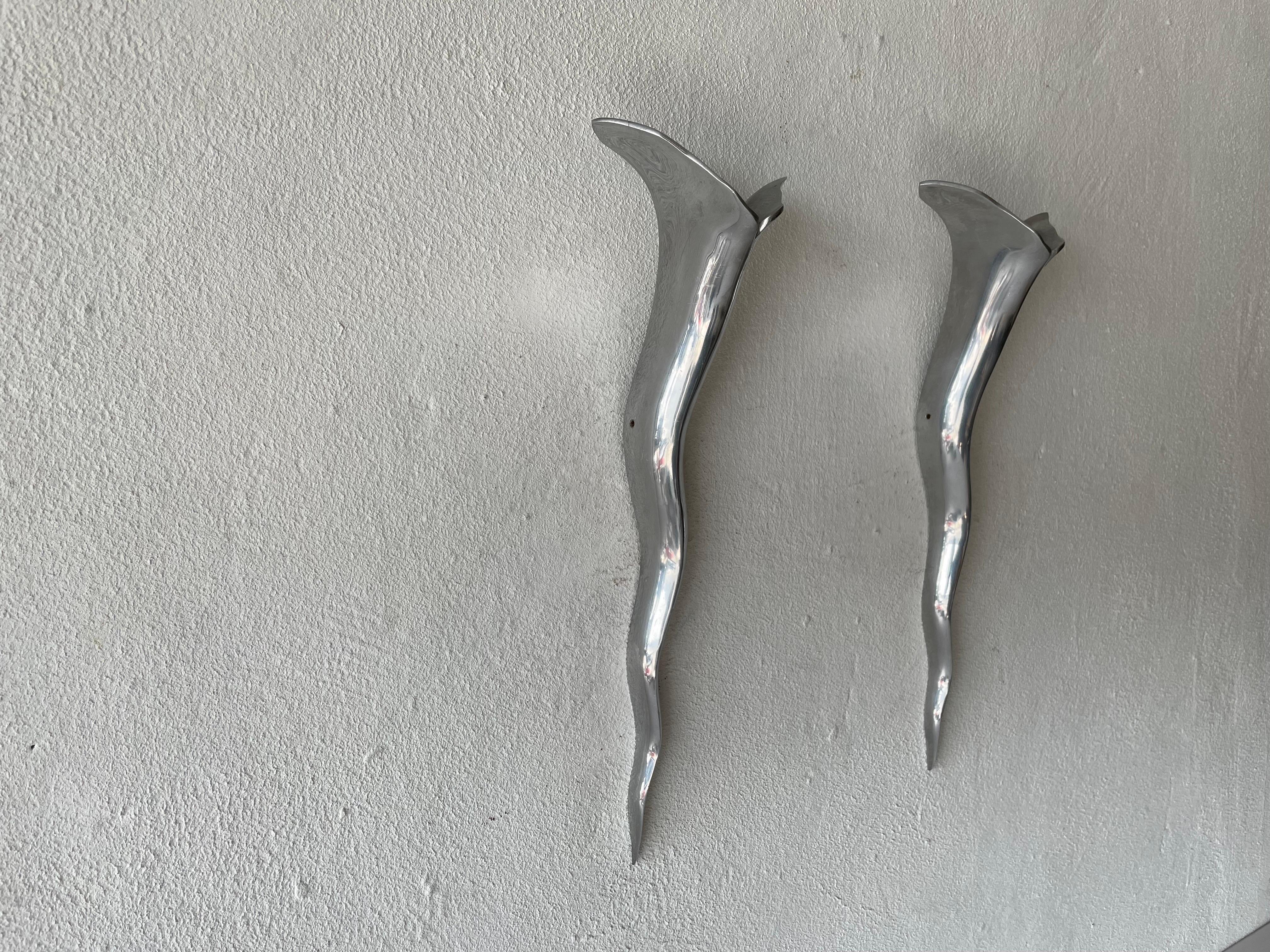 French Aluminum Pair of Sconces by Maison Lucien Gau, 1970s, France For Sale