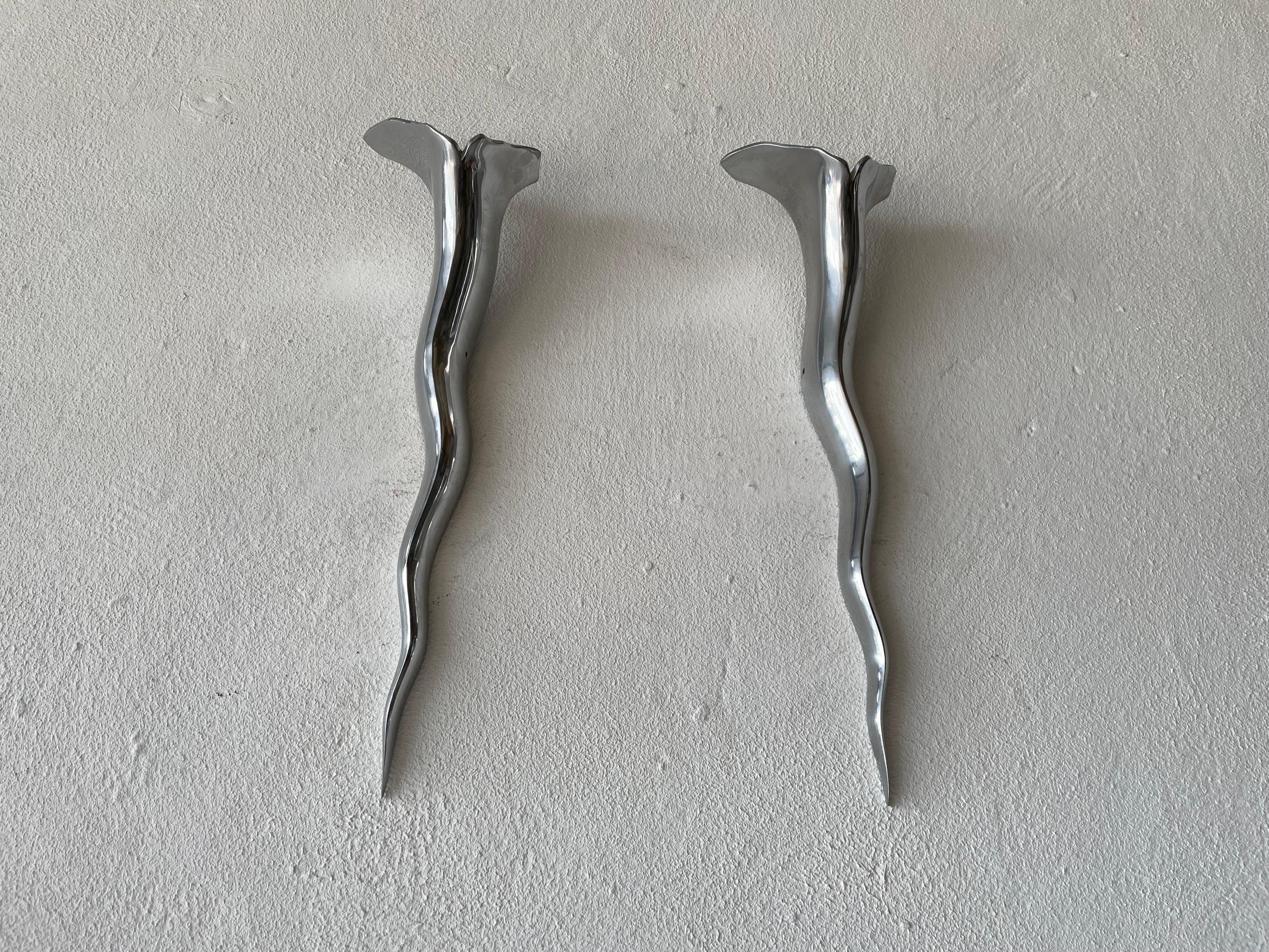 Aluminum Pair of Sconces by Maison Lucien Gau, 1970s, France In Good Condition For Sale In Hagenbach, DE