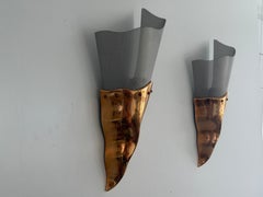 Aluminum Pair of Sconces by Maison Lucien Gau-LG Paris, 1970s, France