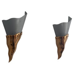 Aluminum Pair of Sconces by Maison Lucien Gau-LG Paris, 1970s, France