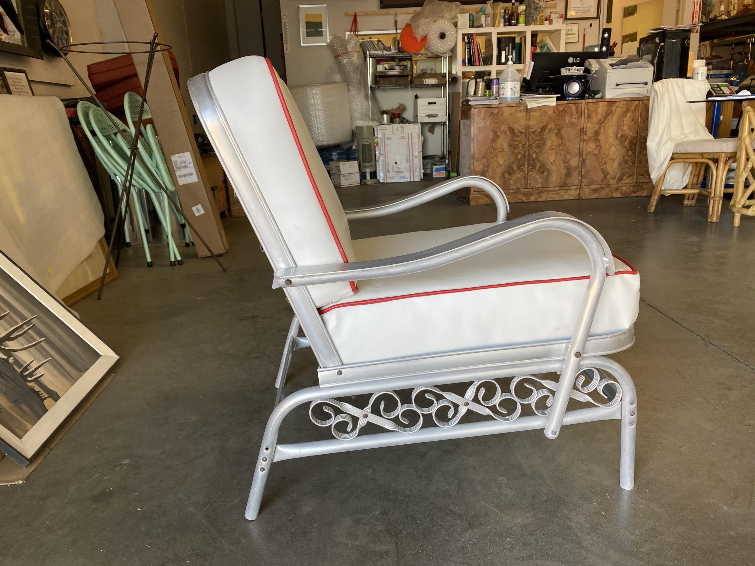 Mid-Century Modern Aluminum Patio/Outdoor Lounge Pair of Chair with Scrolling Side