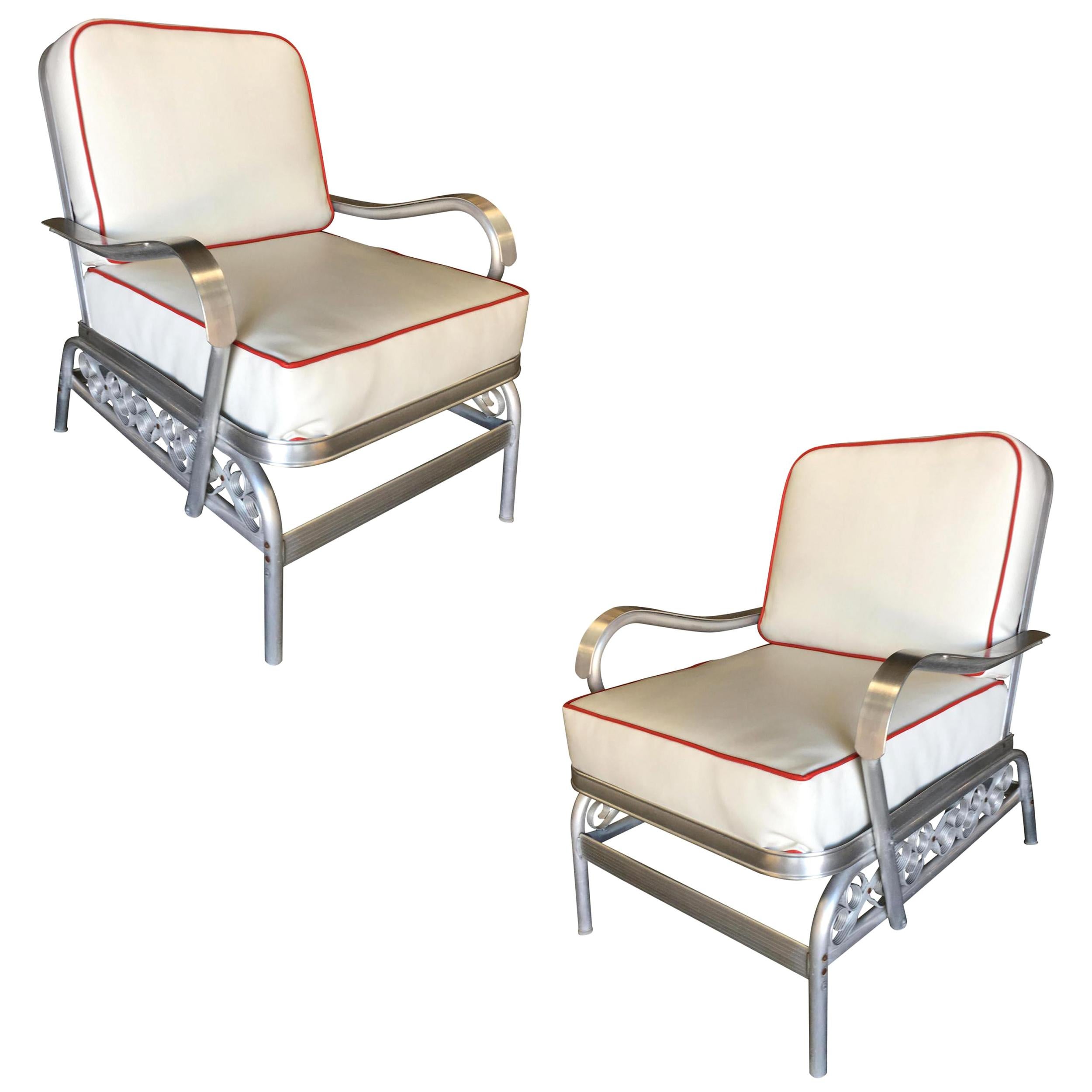 Aluminum Patio/Outdoor Lounge Pair of Chair with Scrolling Side