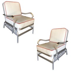 Aluminum Patio/Outdoor Lounge Pair of Chair with Scrolling Side